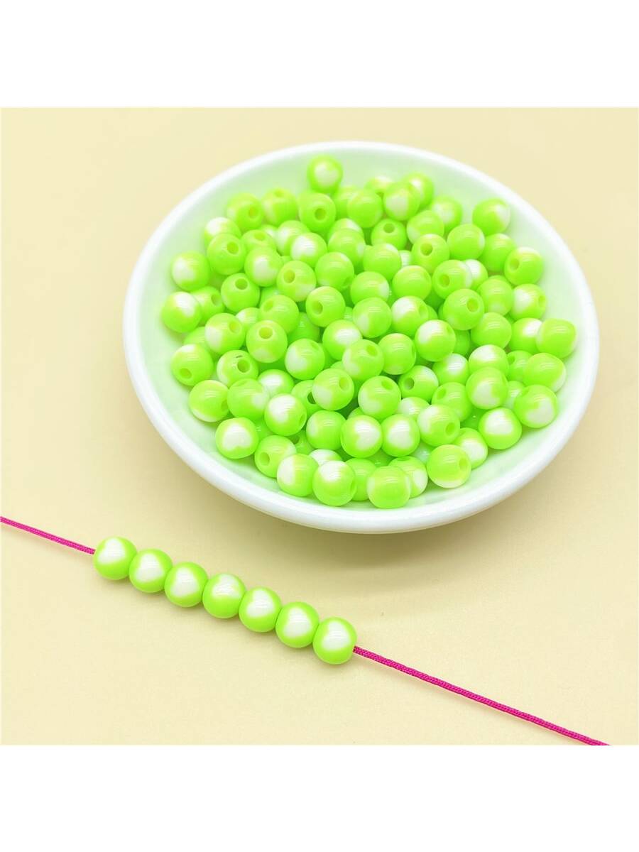 50pcs Love Heart Pattern Printed Acrylic Beads For Necklace, Bracelet, Earring, Pendant Diy Jewelry Making-Green-1