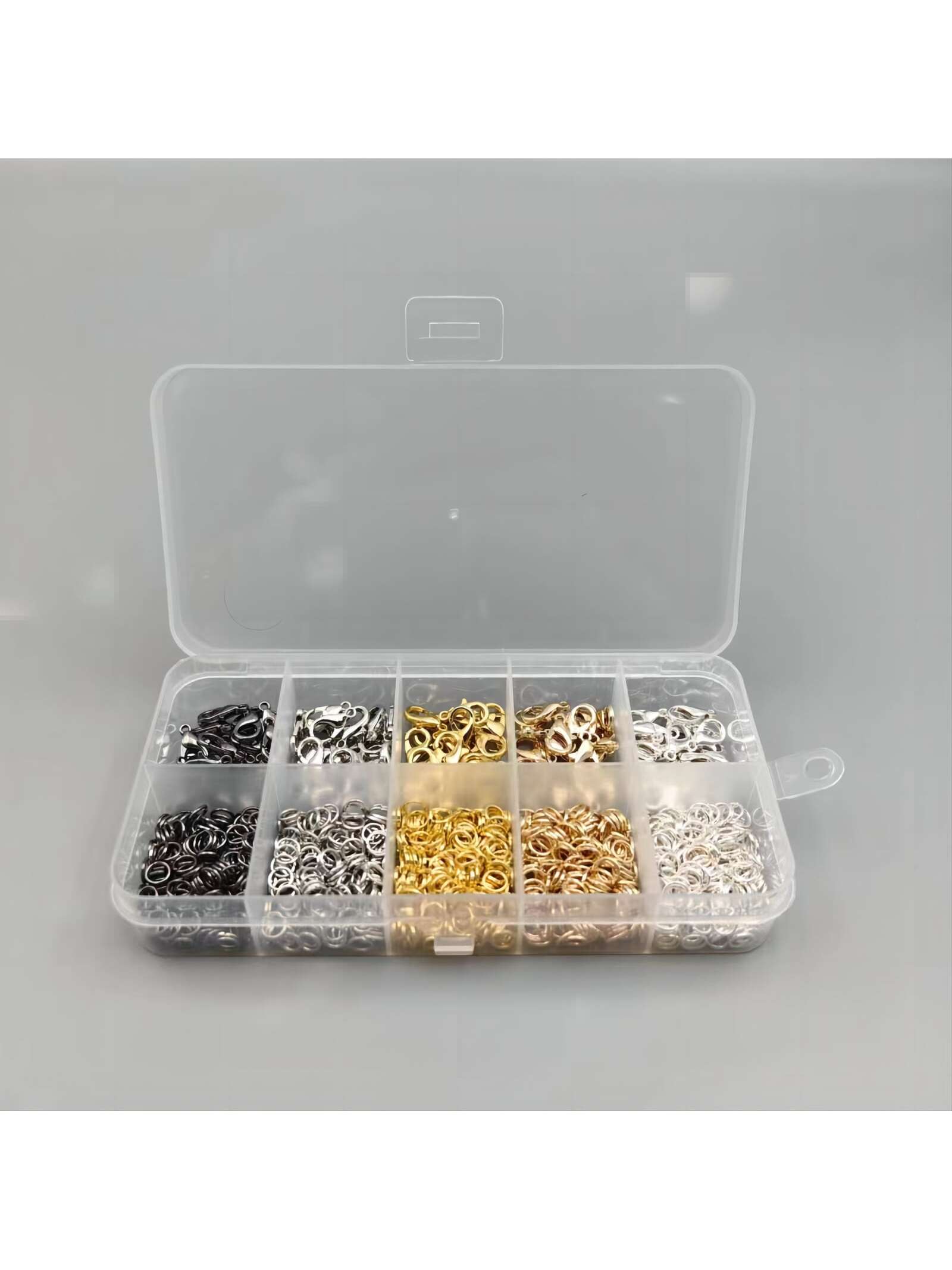 1100pcs Diy Jewelry Making & Repairing Kit Including Bracelet & Necklace Chains, Lobster Clasps, Jump Rings, Etc. With 10 Grids, 5 Colors-Multicolor-1