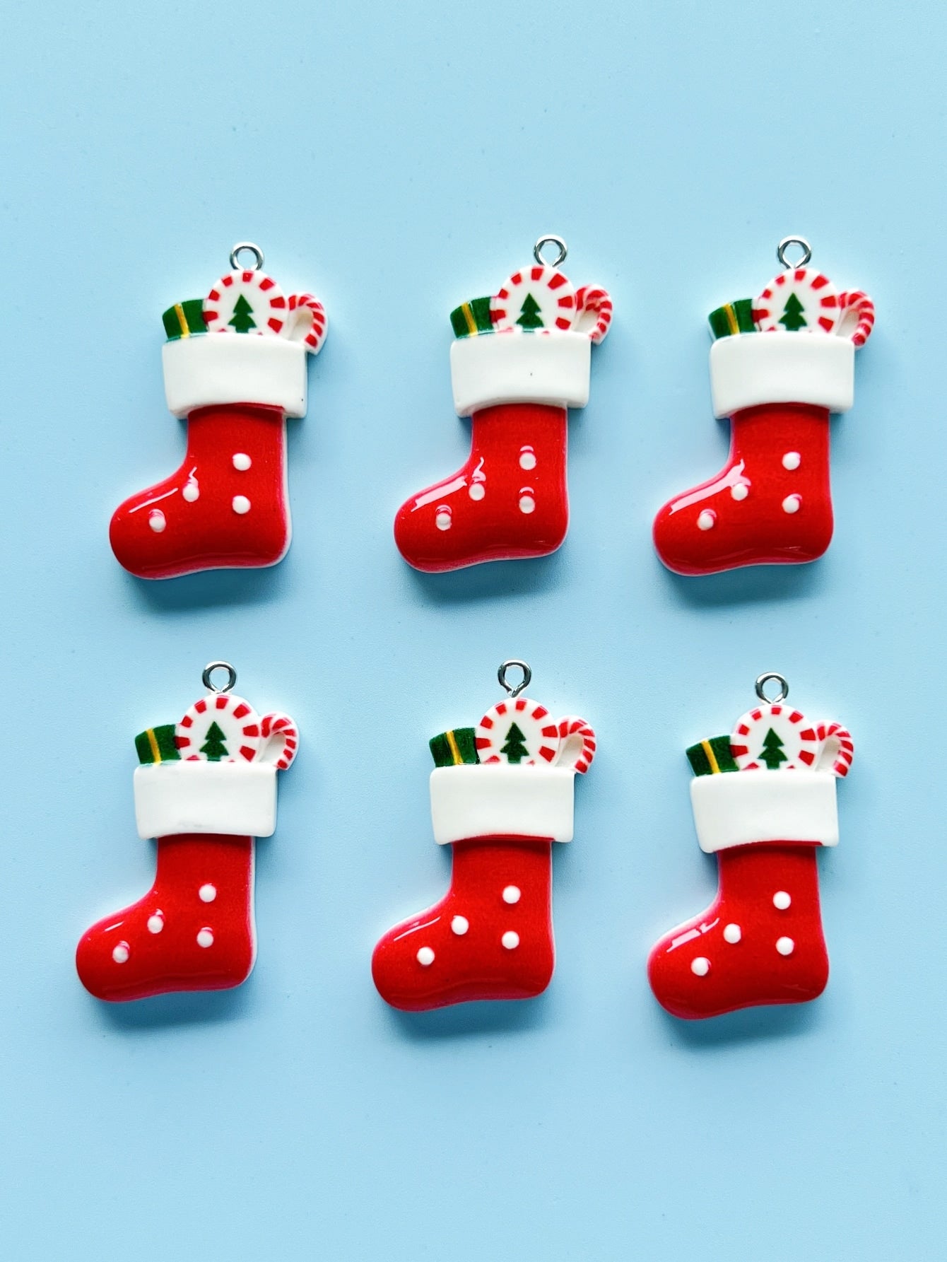 6pcs Christmas Gift Socks Diy Pendant For Necklace, Earring, Keychain Making-Multicolor-1