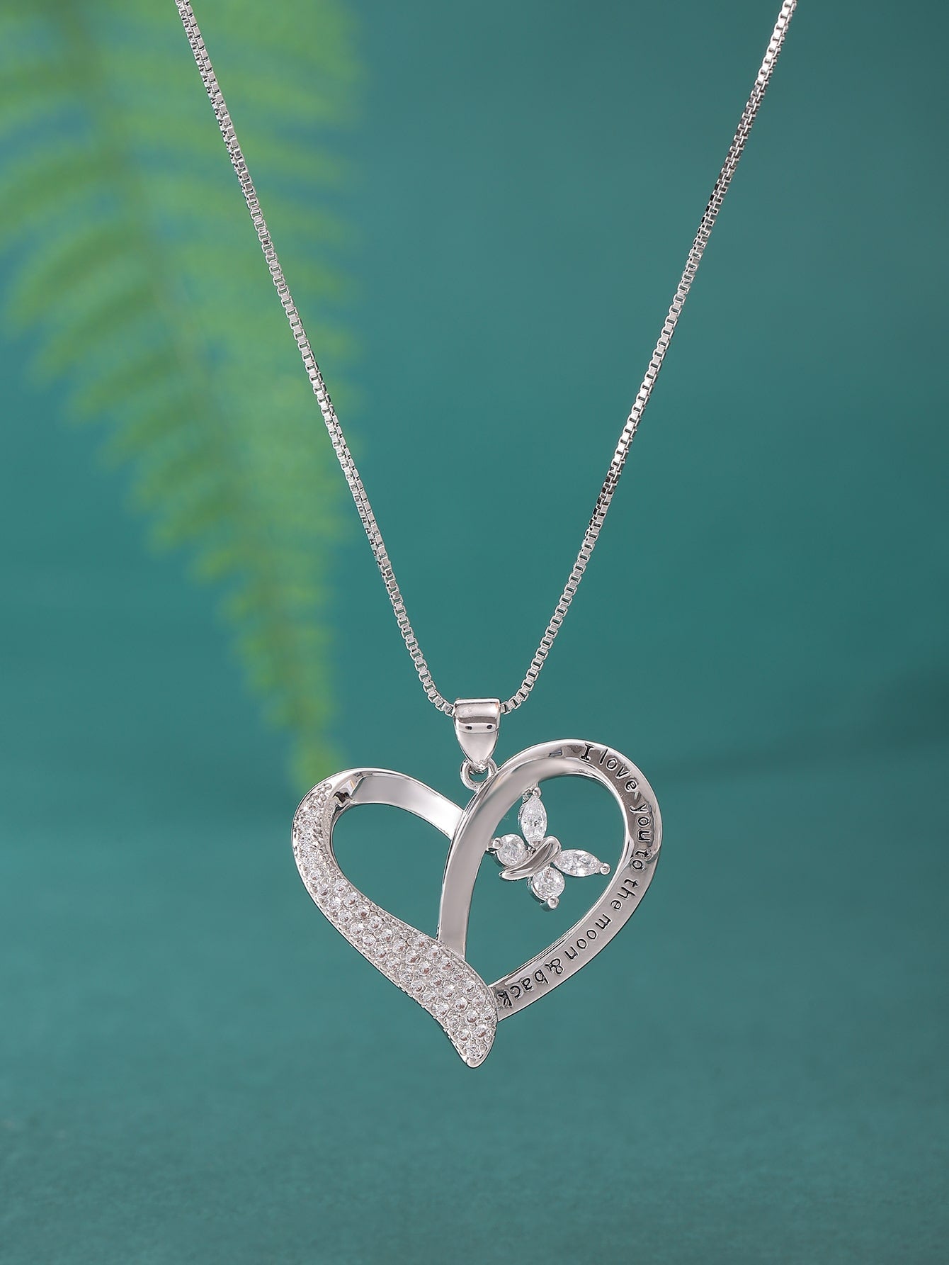 1pc Fashionable Heart & Butterfly Shaped Cubic Zirconia Necklace, Gift For Mother, Wife, Girlfriend-Clear-1