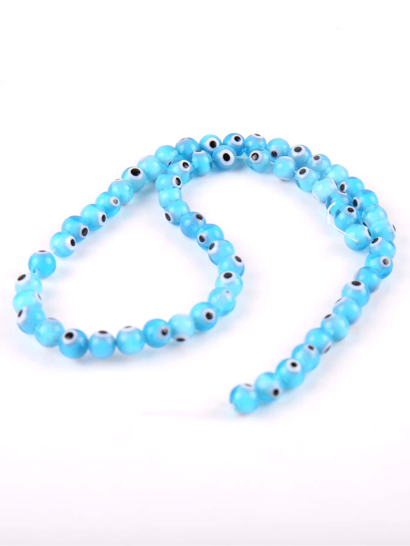 1 Strand Of 60pcs 6mm Glass Eye Beaded Chain, 35cm Diy Bracelet Necklace Making Accessories-Blue-1