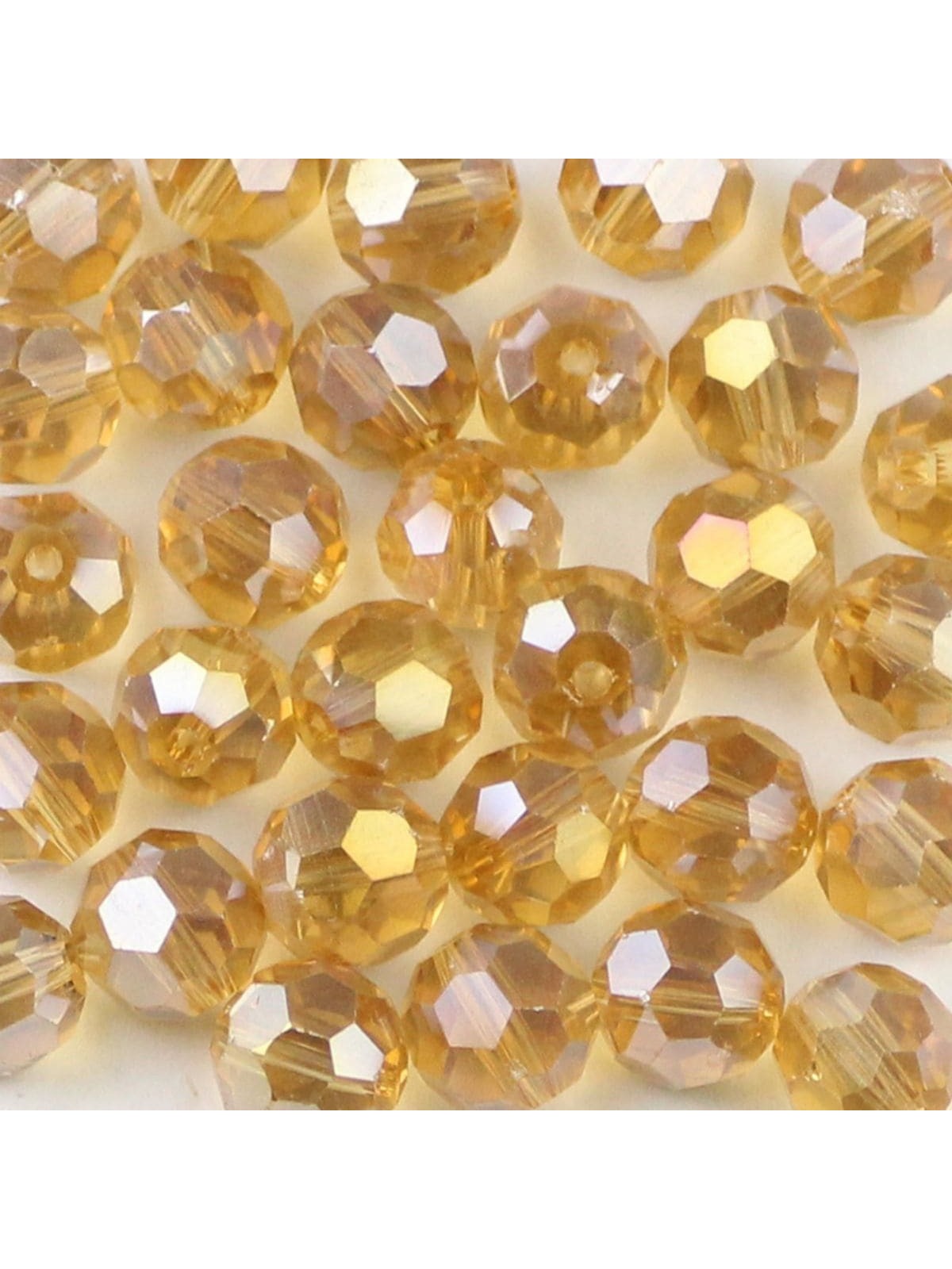 30pcs 8mm Round Cut Golden Champagne Ab Color Crystal Glass Bead, Diy Handmade Bracelet & Necklace Accessories, Football & Globe Shape Beads, Plated With Ab Color--1