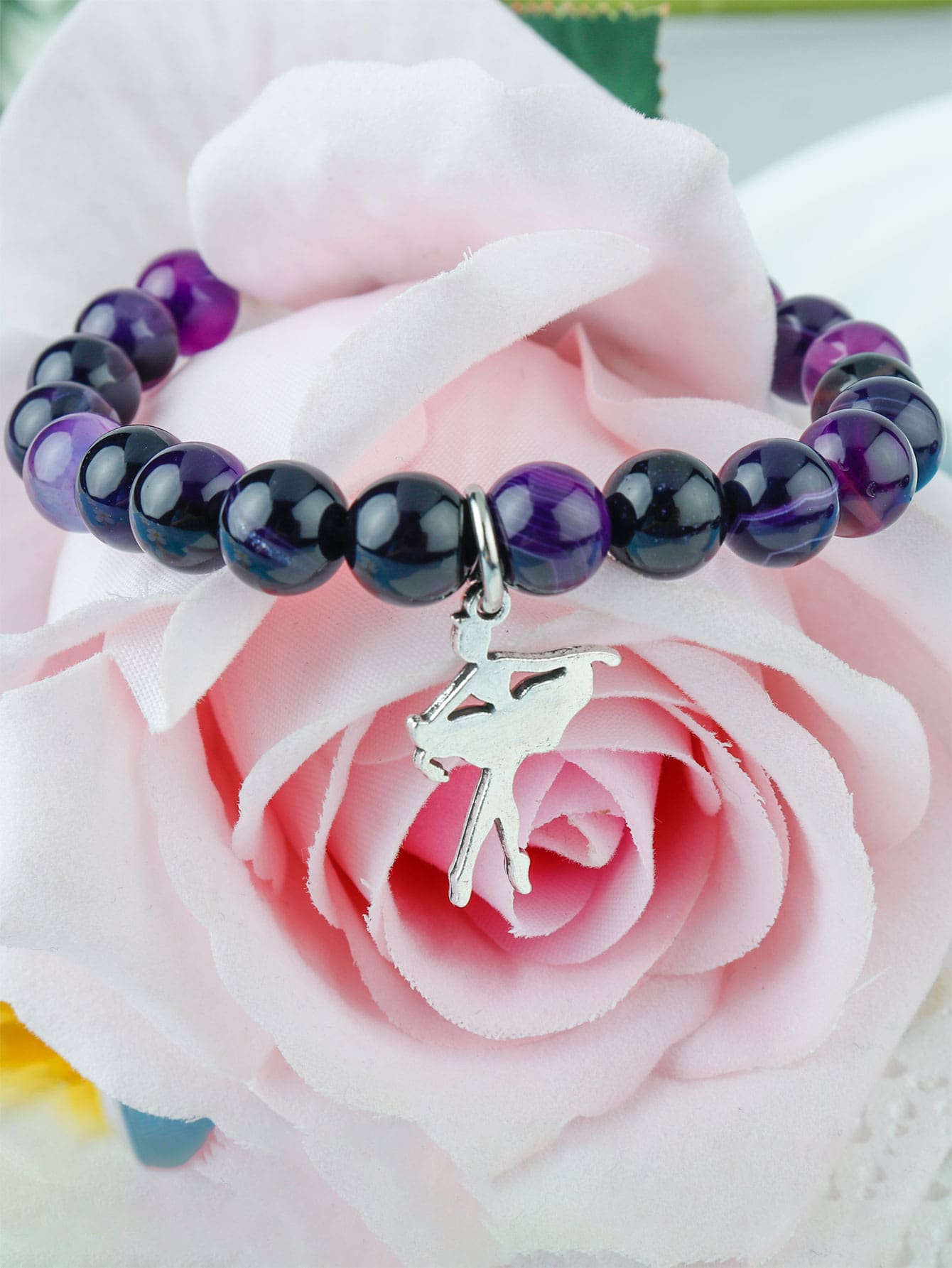 One Dancer Pendant Beaded Bracelet, Ideal Performance Gift For Women Who Love Dancing-Purple-1