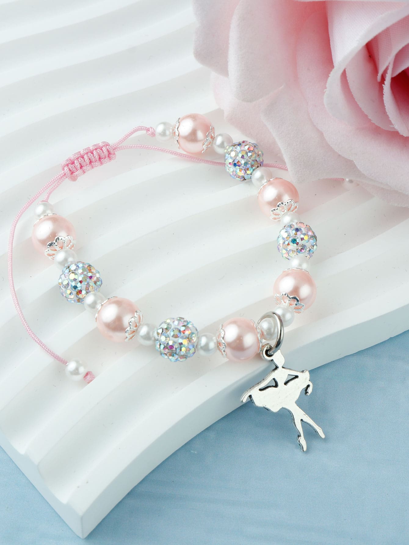 Dancer Charm Beaded Bracelet With Pendant, Perfect Gift For Dancing Women, Suitable For Performance-Pink-1