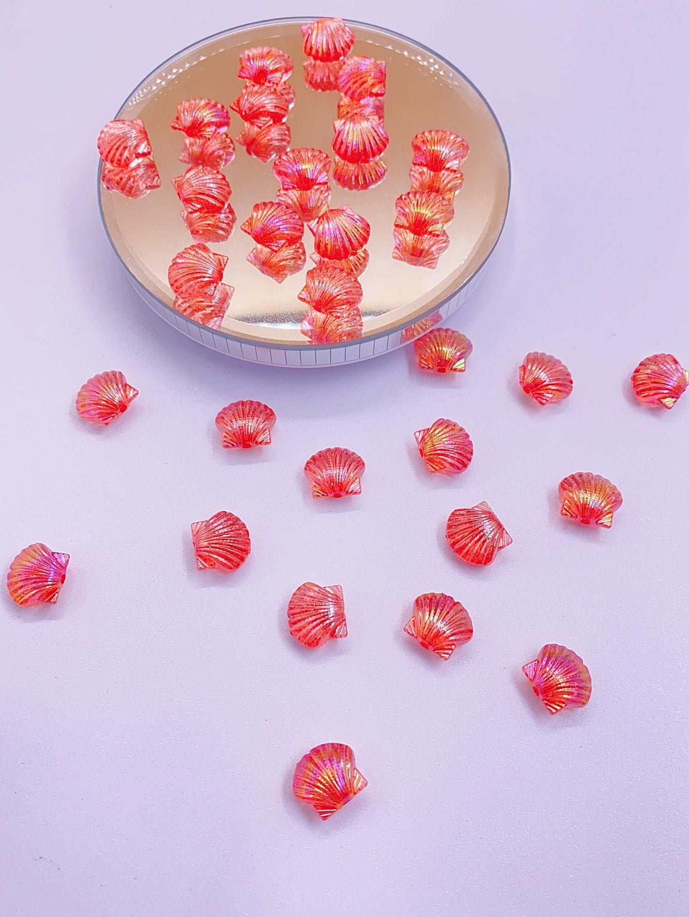 New Arrival 30pcs Ab Imitation Pearl & Transparent Acrylic Beads With Electroplated Spacer & Shell Diy Jewelry Making Material For Bracelet-Red-1