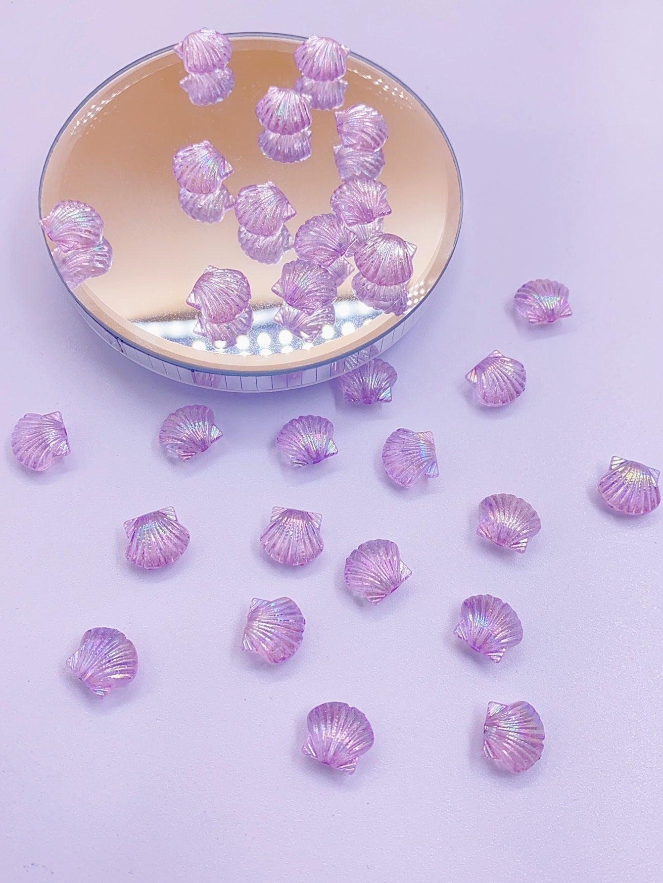 New Arrival 30pcs Abs Imitation Pearl & Transparent Acrylic & Seashell Beads With Rainbow Electroplating Spacer Beads Material For Diy Bracelet-Mauve Purple-1