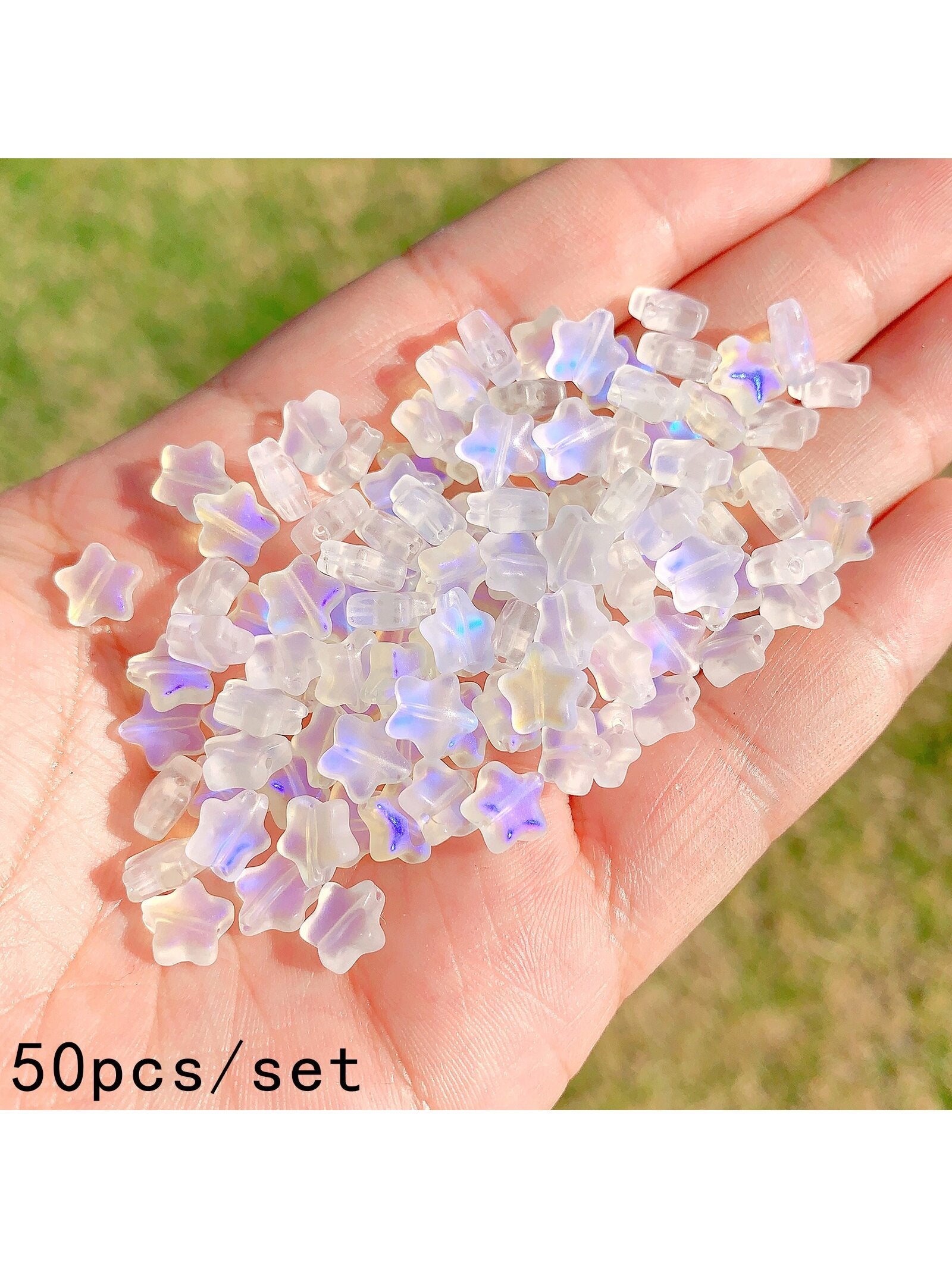 50pcs/set Yellow Frosted Crystal Glass Beads With Ab Coating, Five-pointed Star Shape, Spacer Beads For Diy Bracelet, Necklace, Women's Jewelry Making Supplies-Baby Blue-1