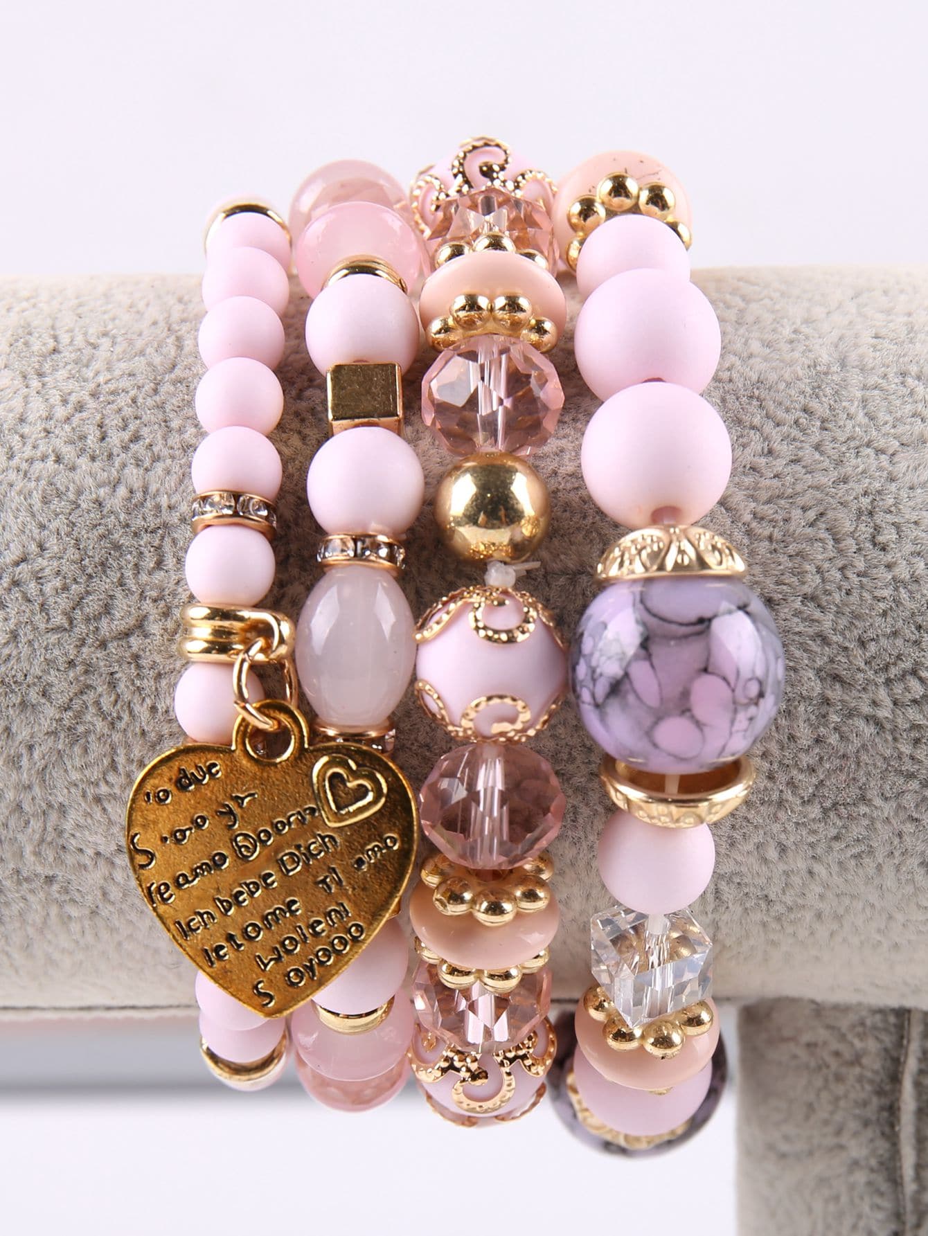 European And American Fashion Bohemian Style Multilayer Bracelet, Crystal Heart Beaded Women's Hand Jewelry-Pink-1