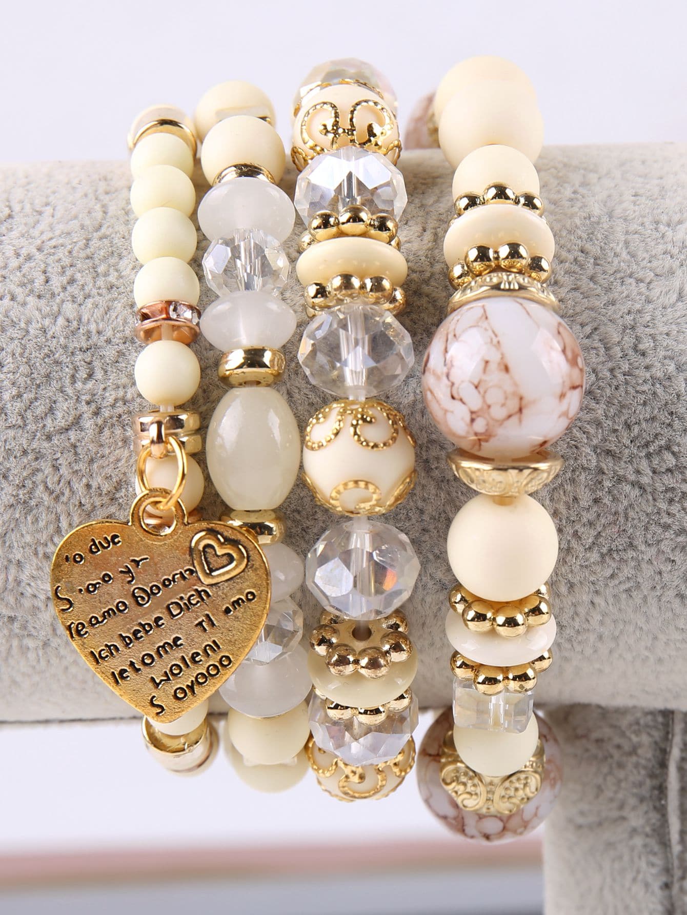 European And American Fashion Bohemian Style Multilayer Bracelet, Crystal Peach Heart Beaded Women's Hand Jewelry-Beige-1