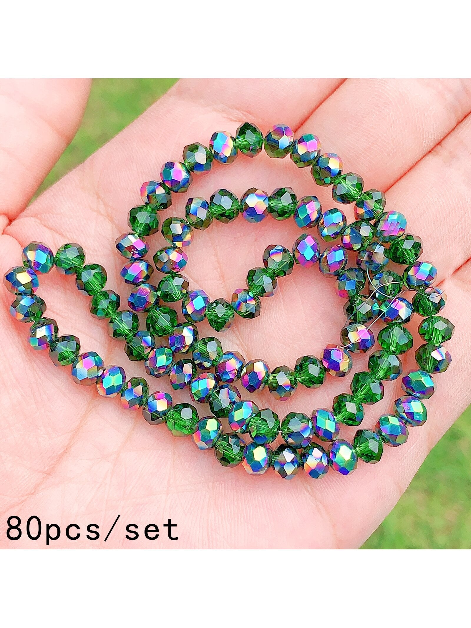 1 Set Green Crystal Beads & Glass Beads With Semi-coating For Handmade Jewelry Making, Diy Bracelet/necklace/earrings Crafts, Women's Accessories--1