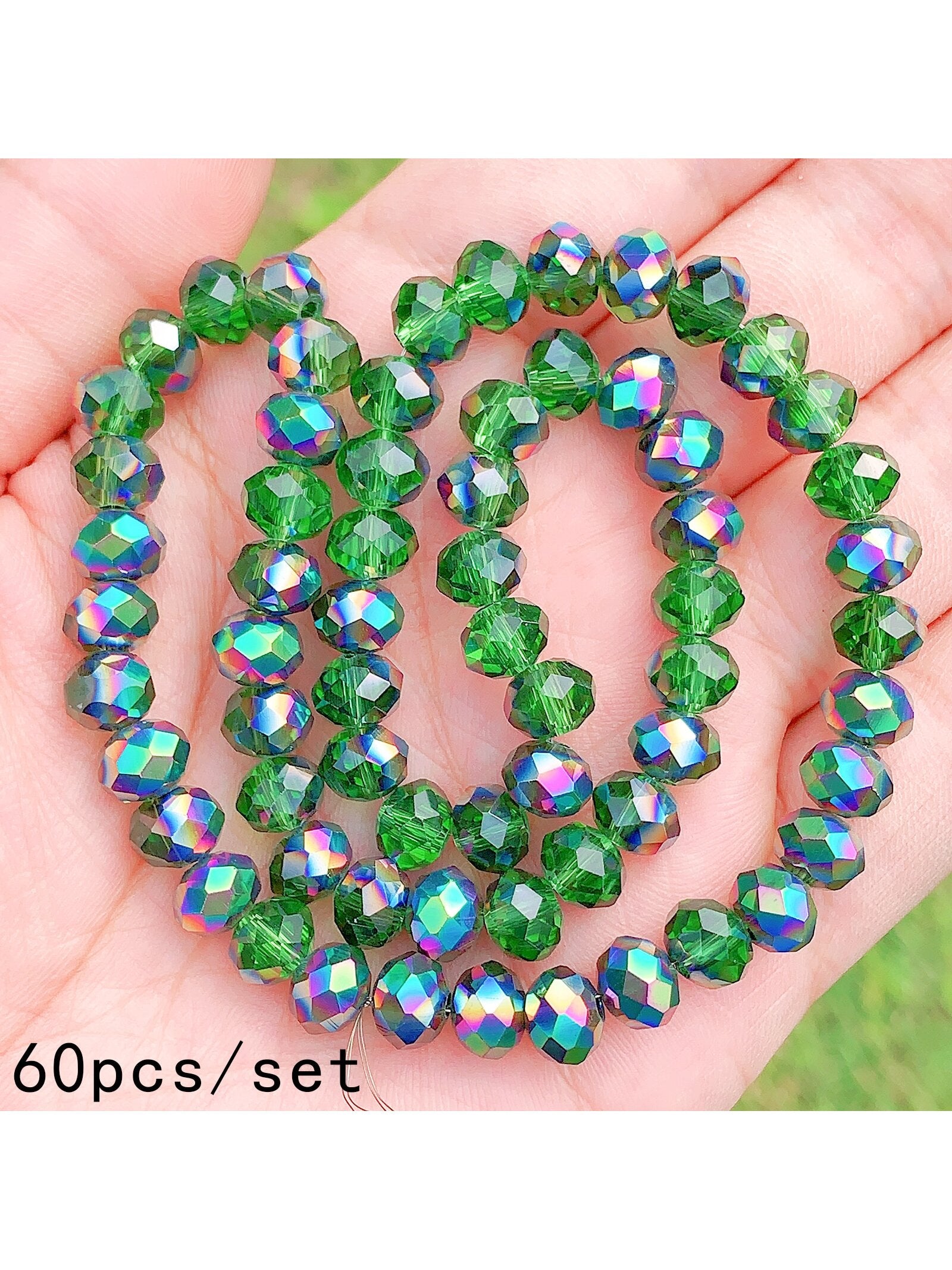 1 Set Green Crystal Beads Coated With Semi-rainbow Faceted Glass Beads, Suitable For Diy Bracelet, Necklace And Women's Jewelry Making--1