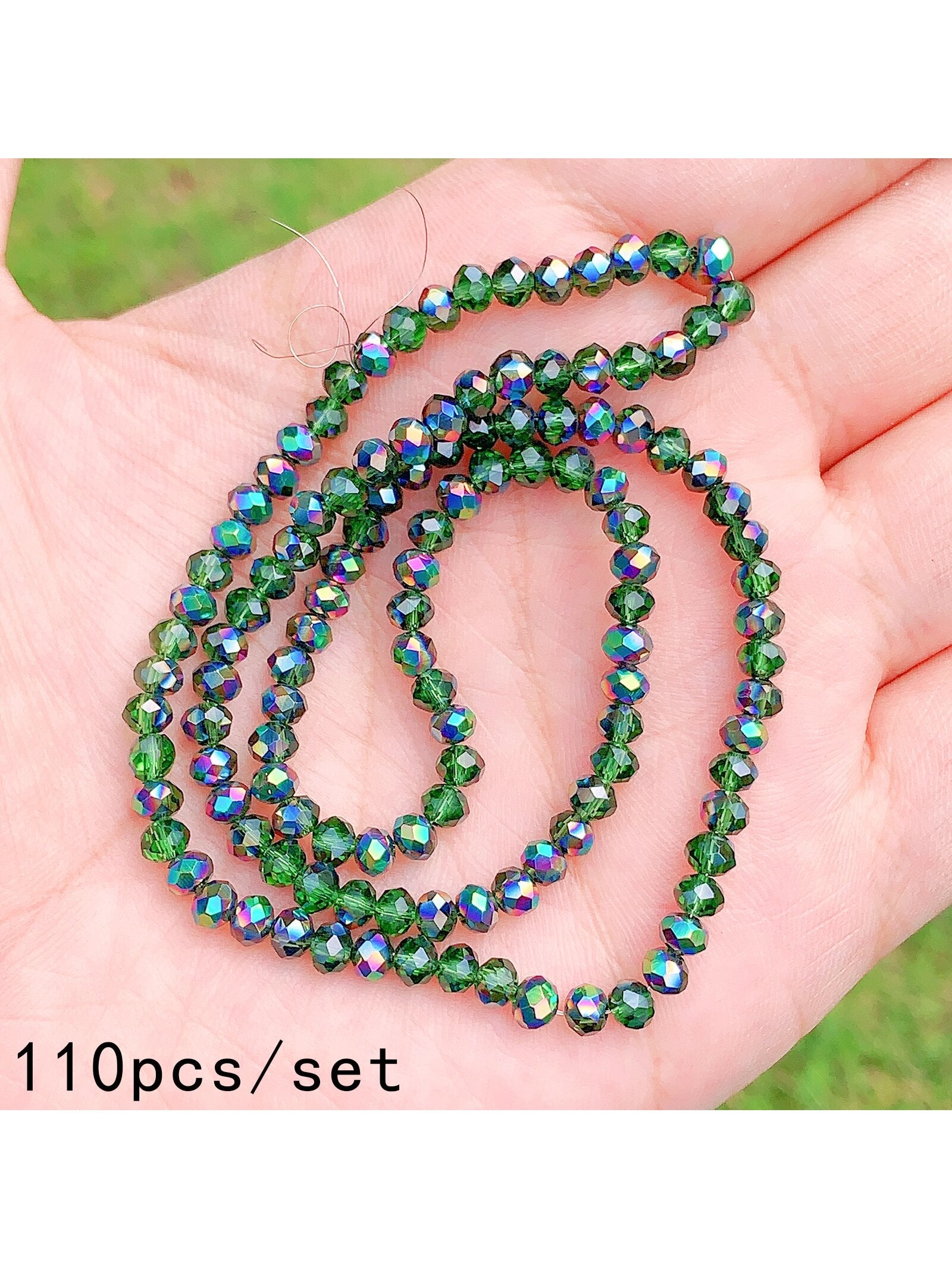 1 Set Green Crystal Beads Partially Plated Faceted Glass Loose Beads For Handmade Earrings, Bracelets, Necklaces Women's Diy Jewelry Accessories--1