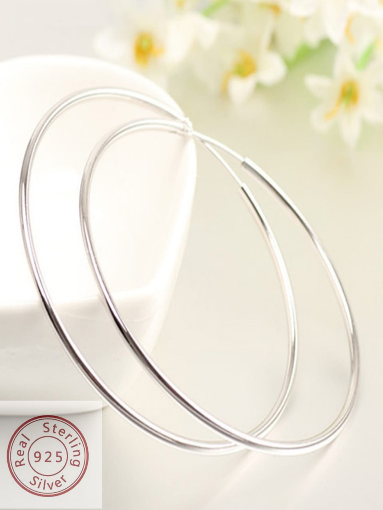 1pair 5cm/1.97in Diameter Fashionable Personalized Plain Plate Semicircle Hoop Earrings In S925 Silver, Suitable For Women's Daily Commuting And Party Wear. All-in-one S925 Sterling Silver Design, Stylish Yet Elegant And Minimalist, Perfect For The--1