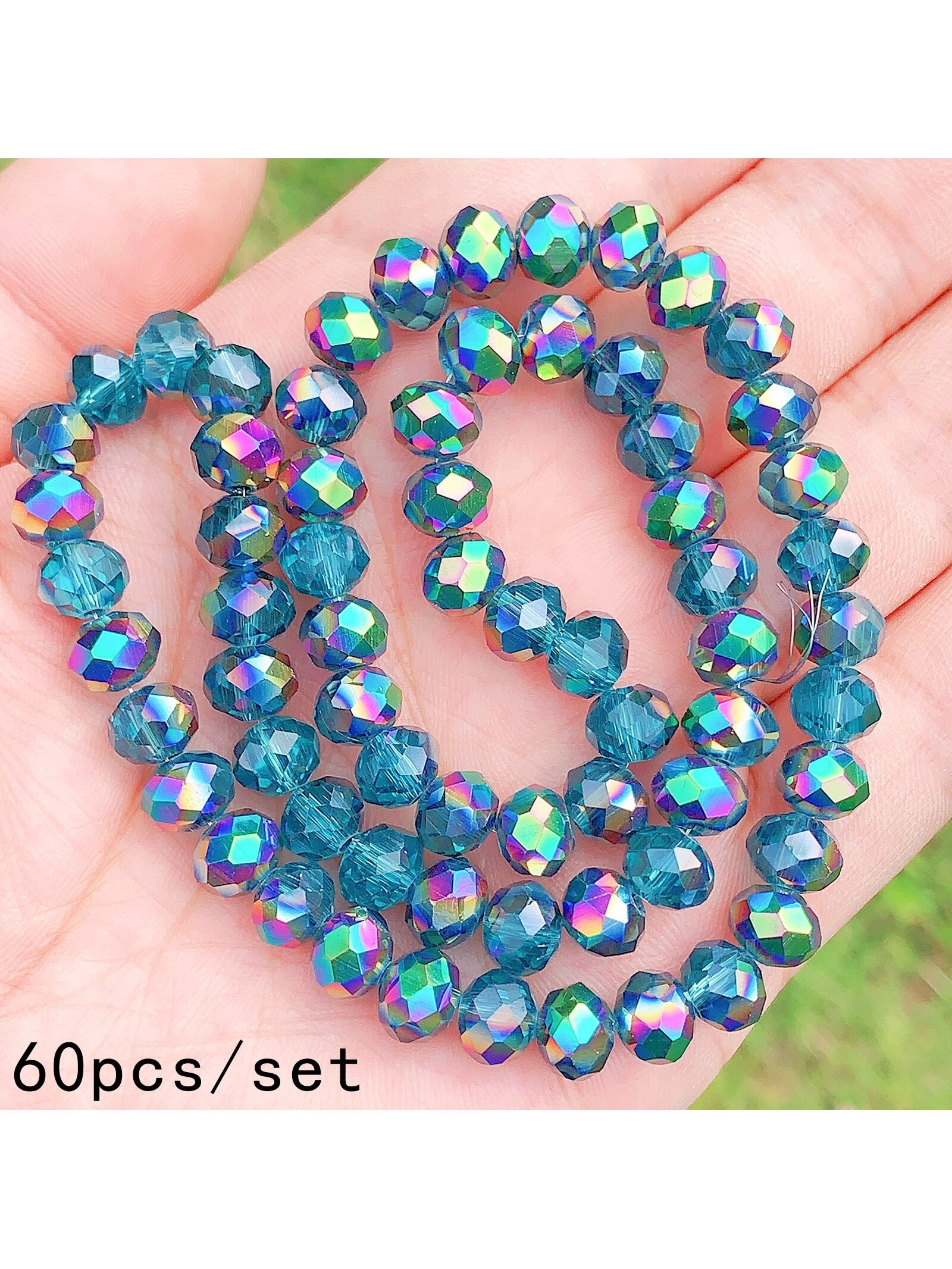 1 Set Blue Crystal & Half Ab Coating Cut Glass Beads With Spacer Beads For Handmade Diy Bracelets, Necklaces, Jewelry Making--1