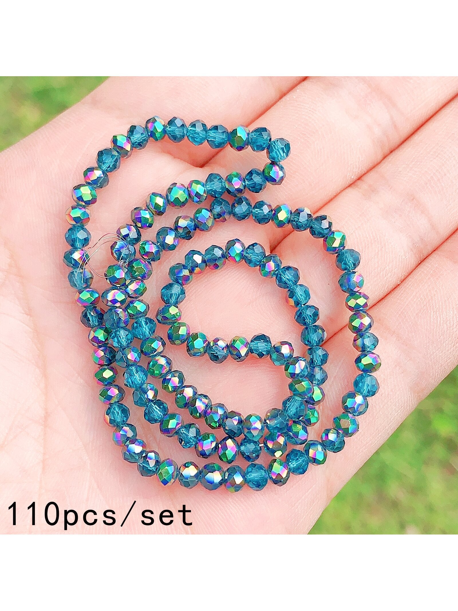 1 Set Blue Crystal Beads With Half Rainbow Plating, Faceted Glass Beads, Diy Handmade Bracelet & Necklace Jewelry Making Accessories--1