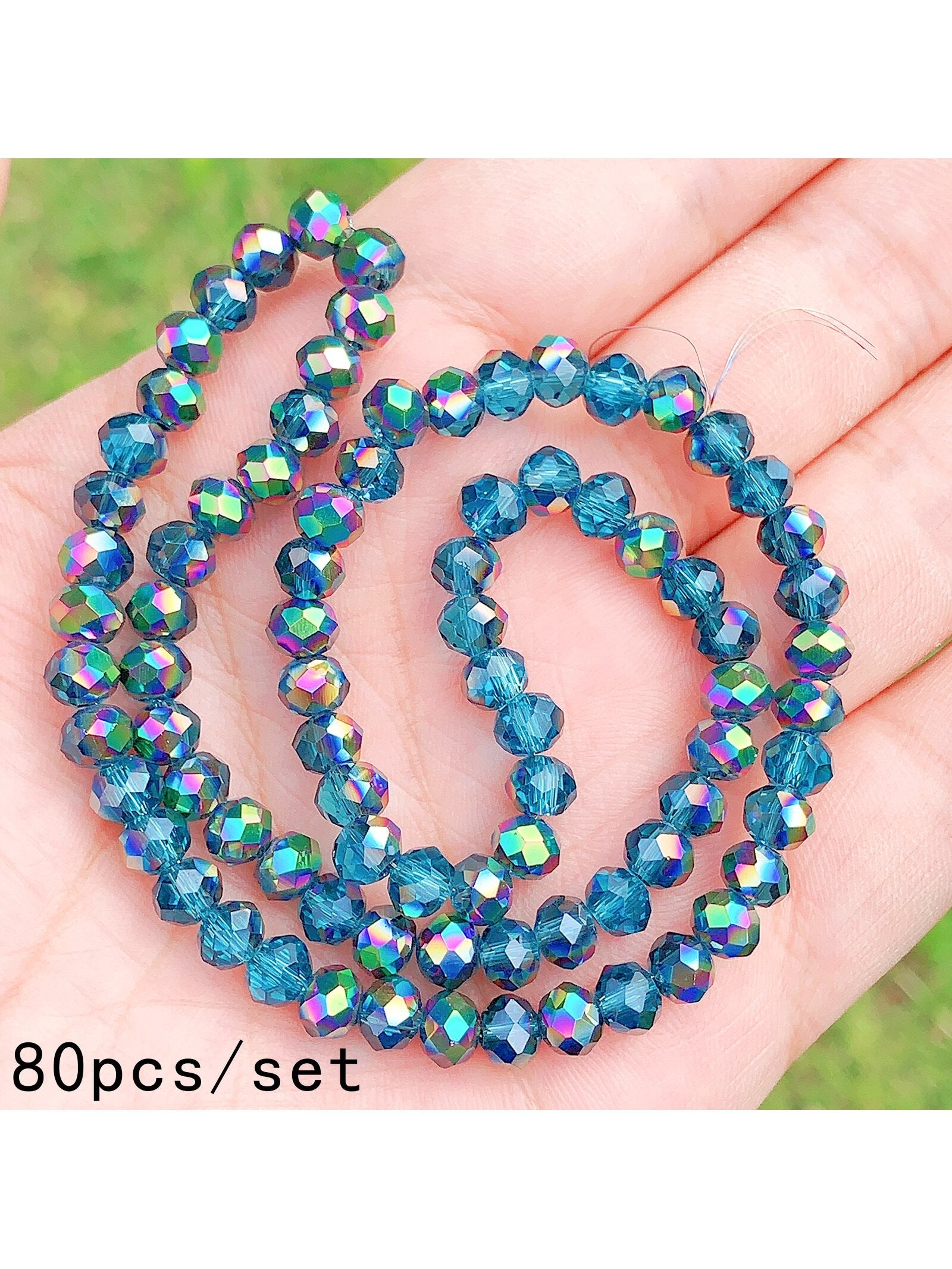 1 Set Blue Crystal Beads Coated Half Rainbow Colored Faceted Glass Beads Spacer Beads Handmade Beads For Diy Bracelet, Necklace, Jewelry Making Accessories--1