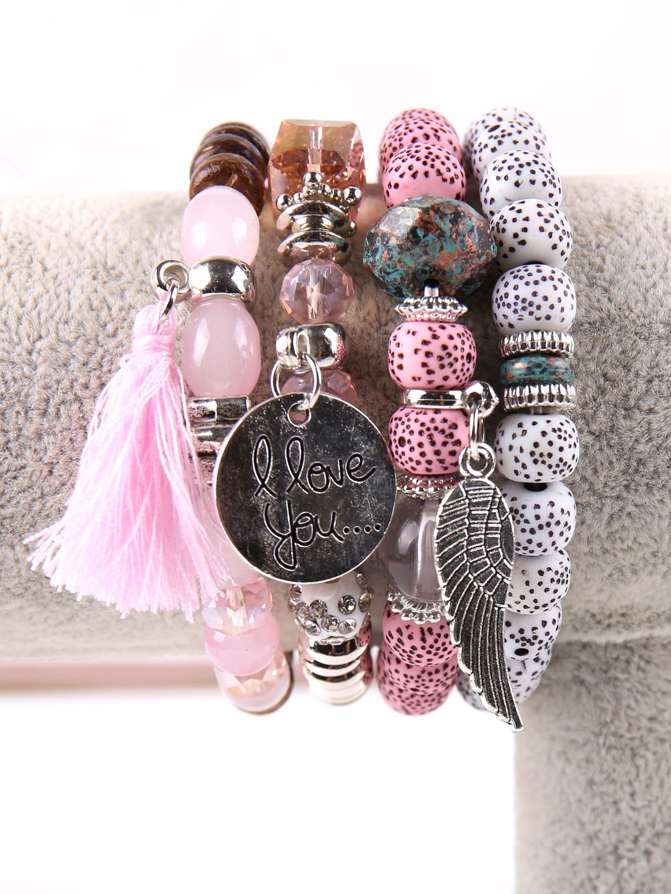 European And American Style Bohemia Beaded Multilayer Tassel Bracelet With Vintage Handmade Detail For Women-Pink-1