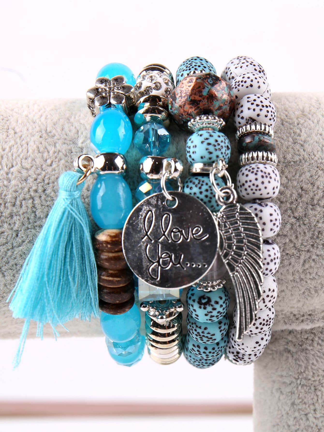 European And American Style Bohemian Multi-layer Beaded Tassel Bracelet, Handmade Vintage Jewelry For Women-Baby Blue-1