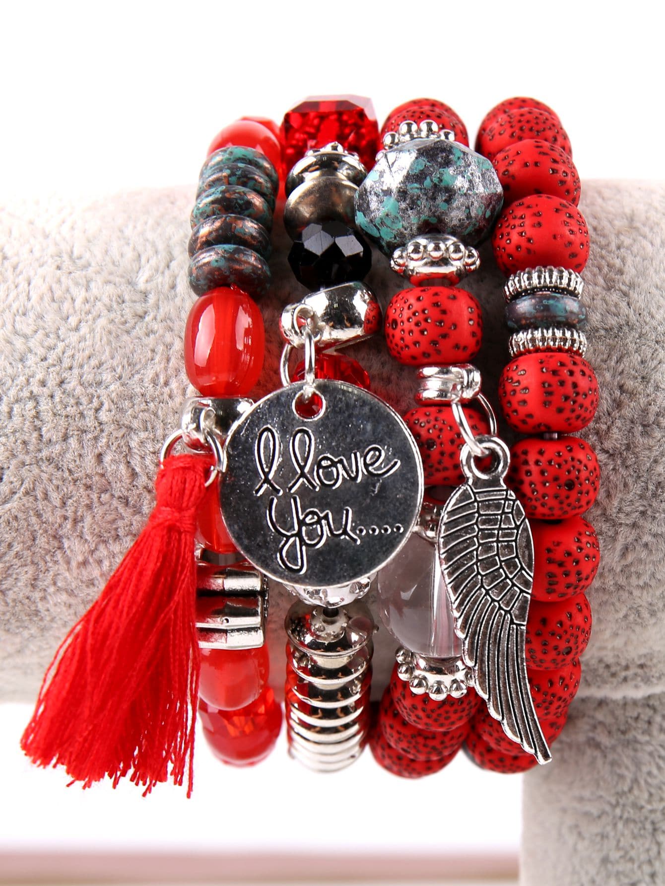 European And American Style Bohemian Beaded Tassel Multi-layer Bracelet For Women, Handmade Vintage Jewelry-Red-1