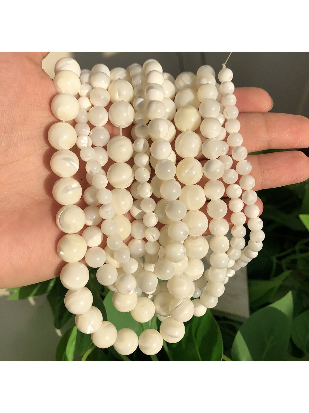 1strand 4/6/8mm Natural Stone White Mother of Pearl Shell Beads for Jewelry Making DIY Elegant Bracelets Necklace for Women-White-1