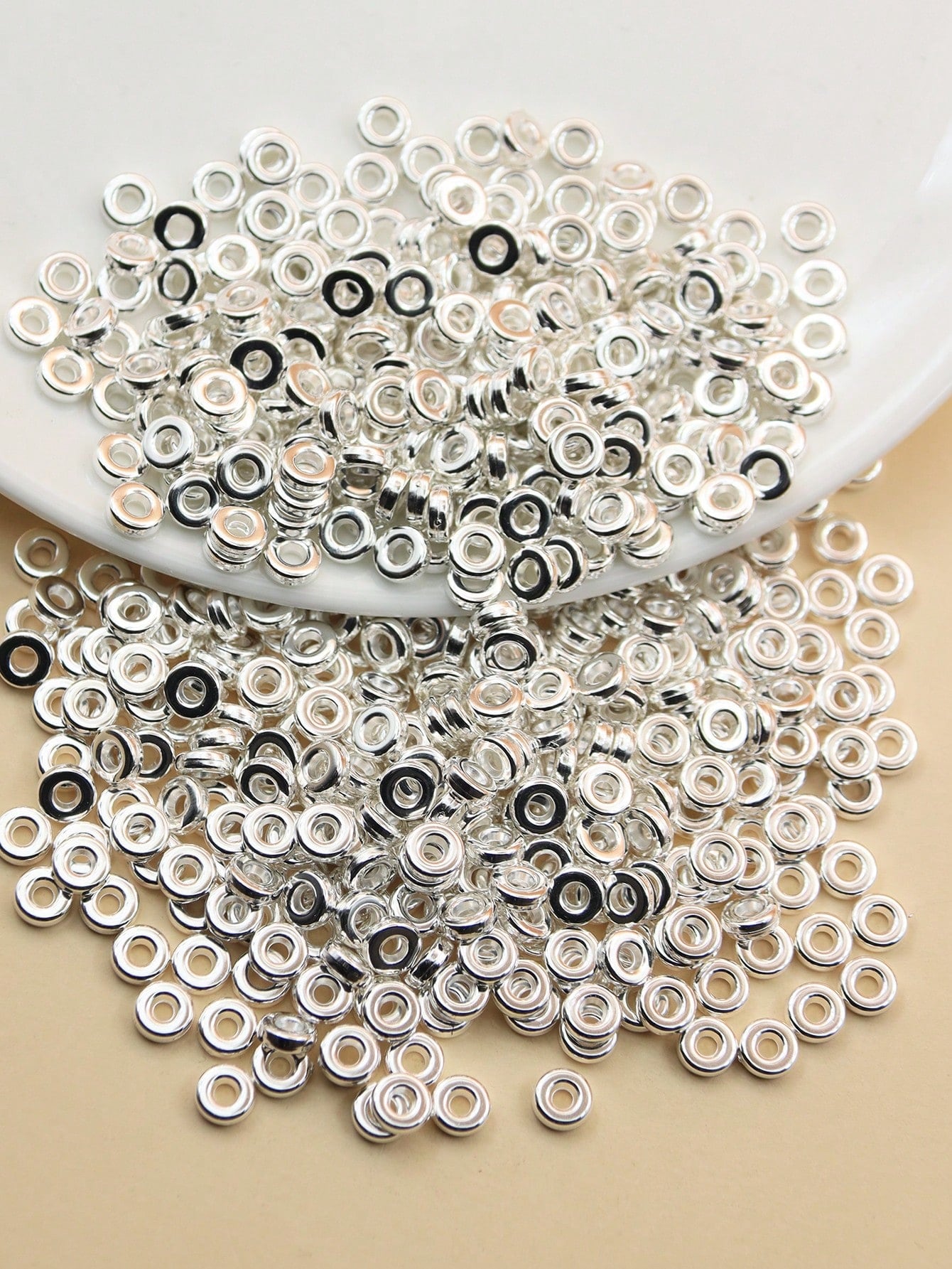 30g/pack 3d Flat Round Beads With Separators And Round & Flat Surface Beads For Handmade Bracelet And Necklace-Silver-1