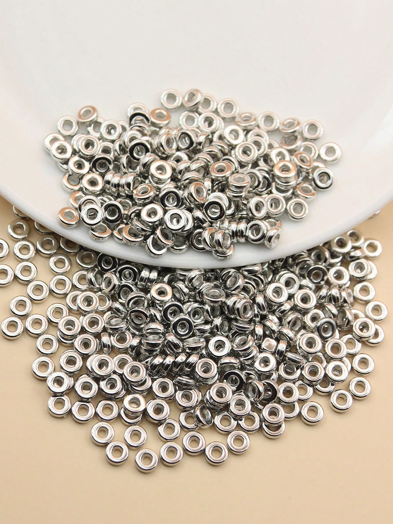 30g/bag 3d Flat Beads For Diy Bracelets And Necklaces, Flat Round Beads, Smooth Spacer Beads-Dull Silver-1