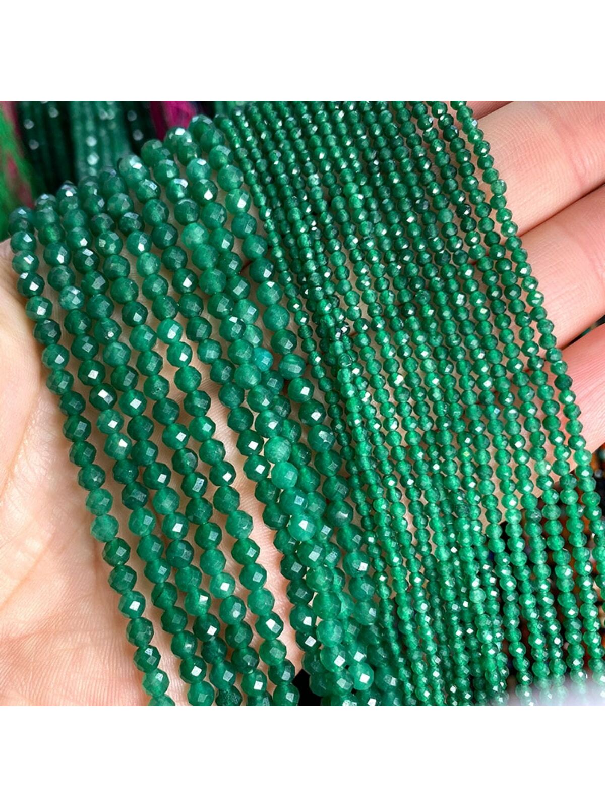 1 Strand 2mm/3mm/4mm Faceted Natural Green Gemstone Jade Beads Small Round Beads Loose Beads Diy Beaded Bracelet, Necklace, Earring And Jewelry Making Supplies 15'' Length--1