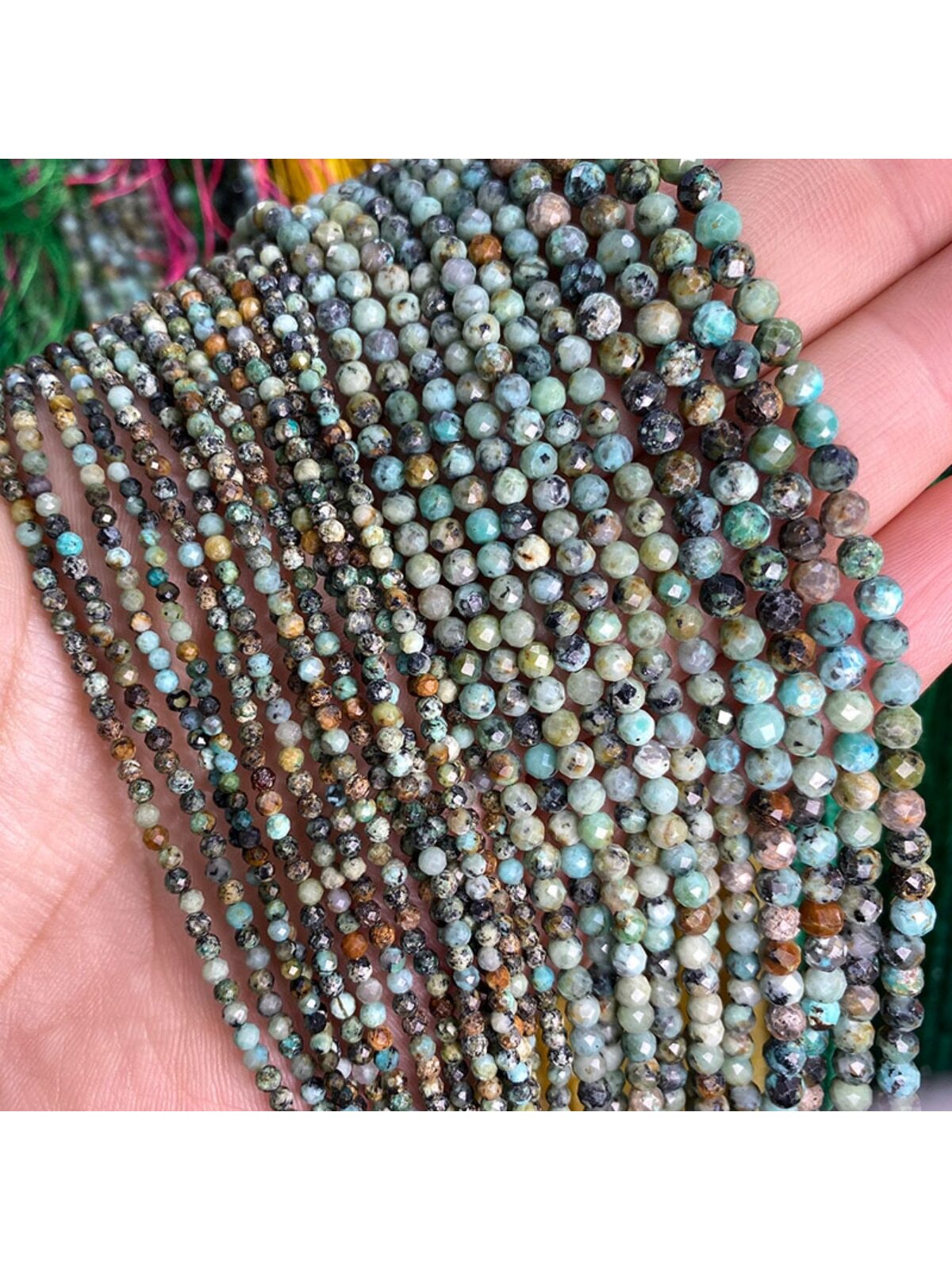 1 Strand 2mm 3mm 4mm Faceted Natural African Turquoise Small Beads, Round Loose Beads For Diy Bracelets, Necklaces, Earrings, Jewelry Making Materials, 15'' Long--1