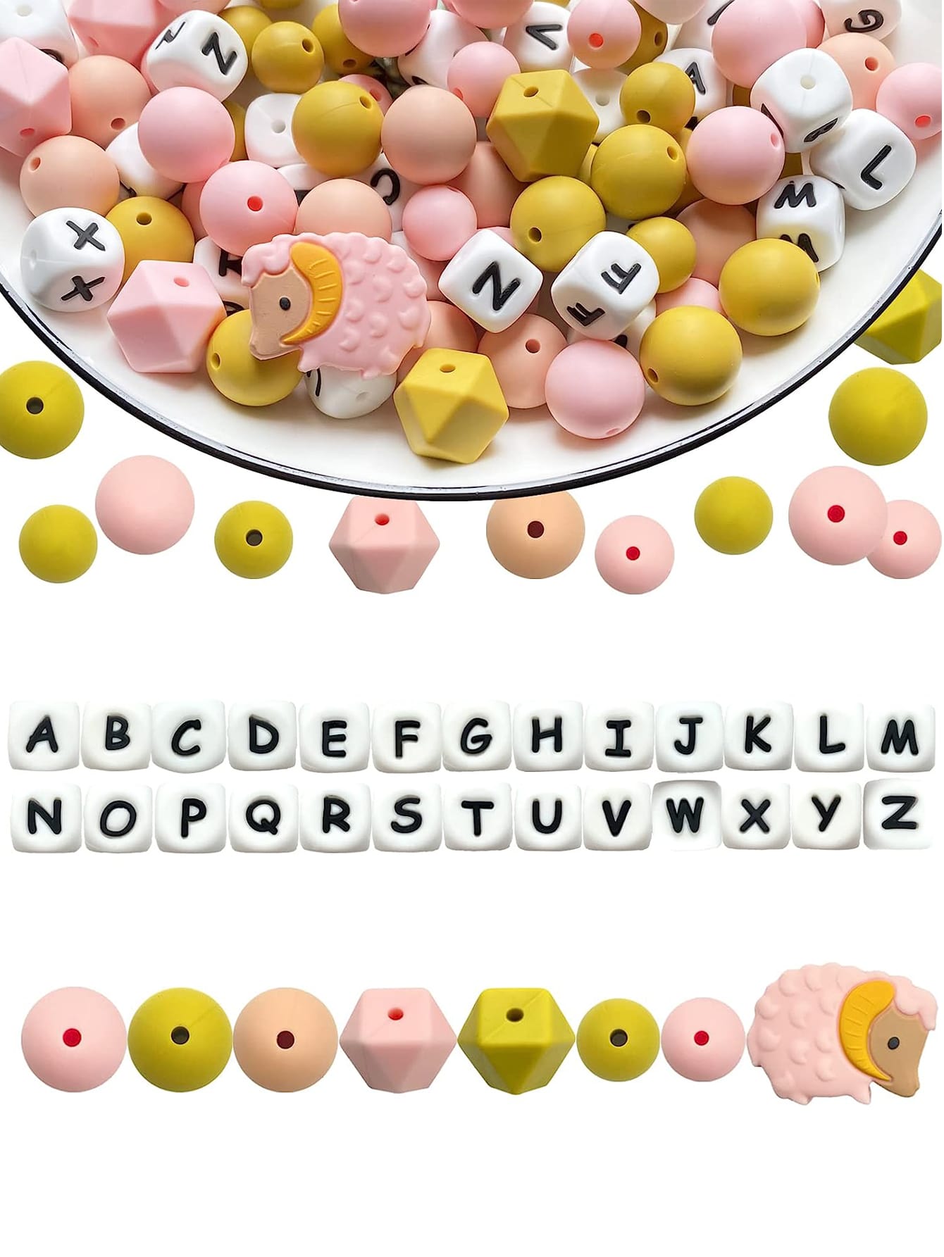 85pcs Silicone Loose Beads Set In Different Shapes, Letters And Colors For Diy Bracelet/necklace/jewelry Making--1