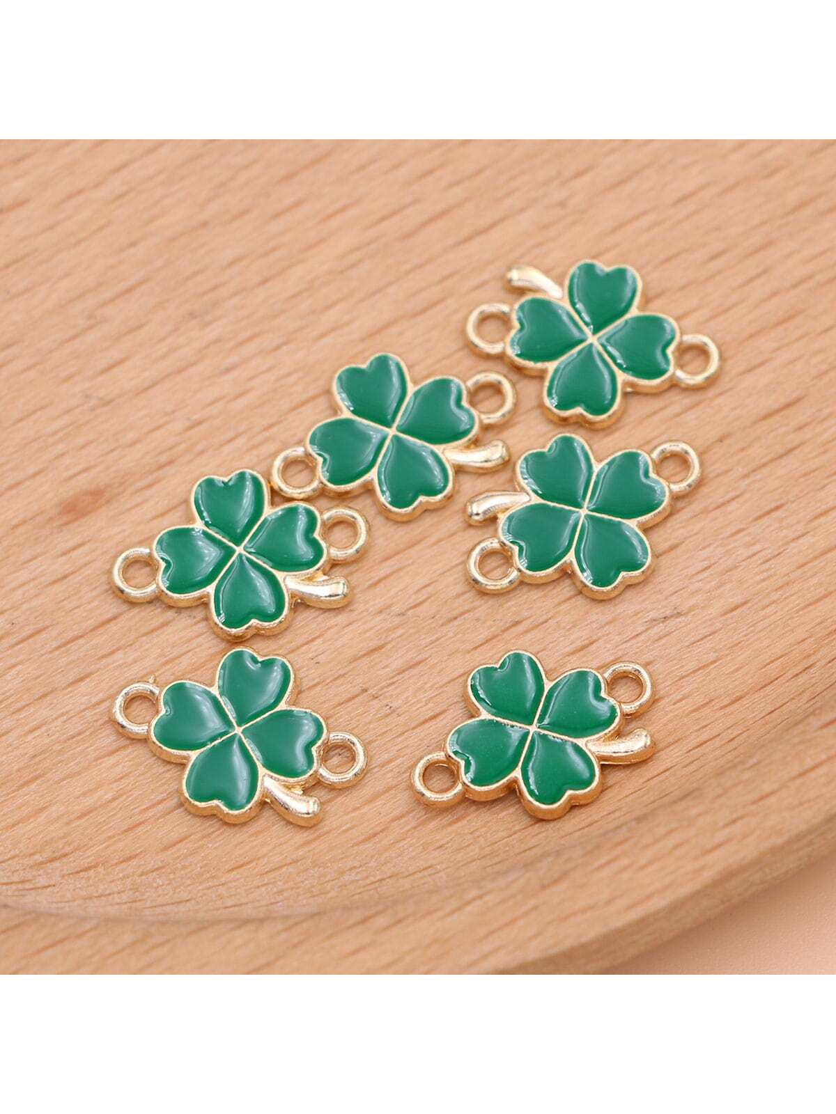 10pcs Diy Clover Shaped Green Oil-drip Pendant-Green-1