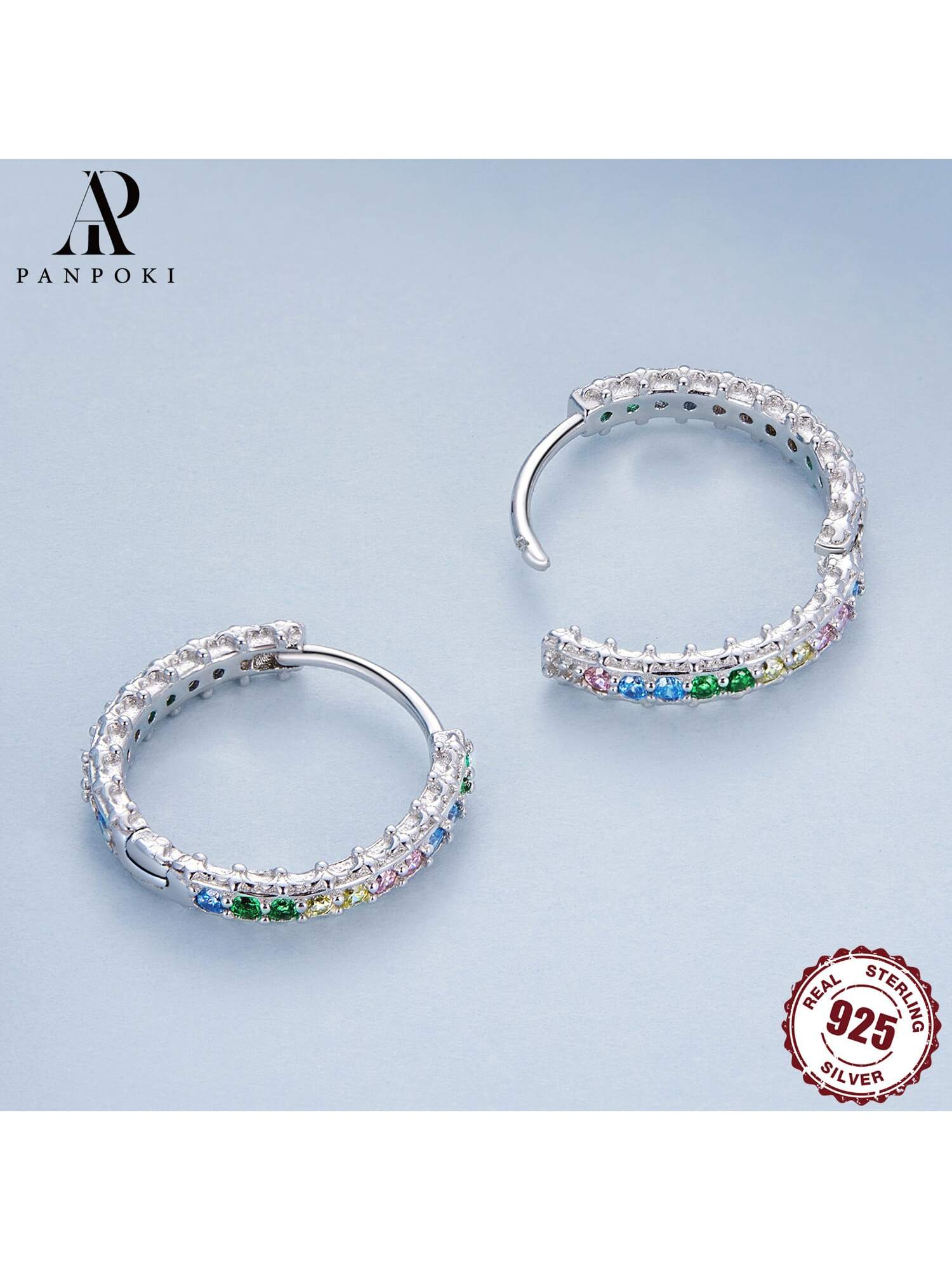 1pair 925 Sterling Silver Colorful Cz Stone Ear Studs, Simple & Stylish Design, 2023 New Arrival, Suitable For Women's Daily Wear, Birthday Gift, Anniversary Gift, All-match Style--1