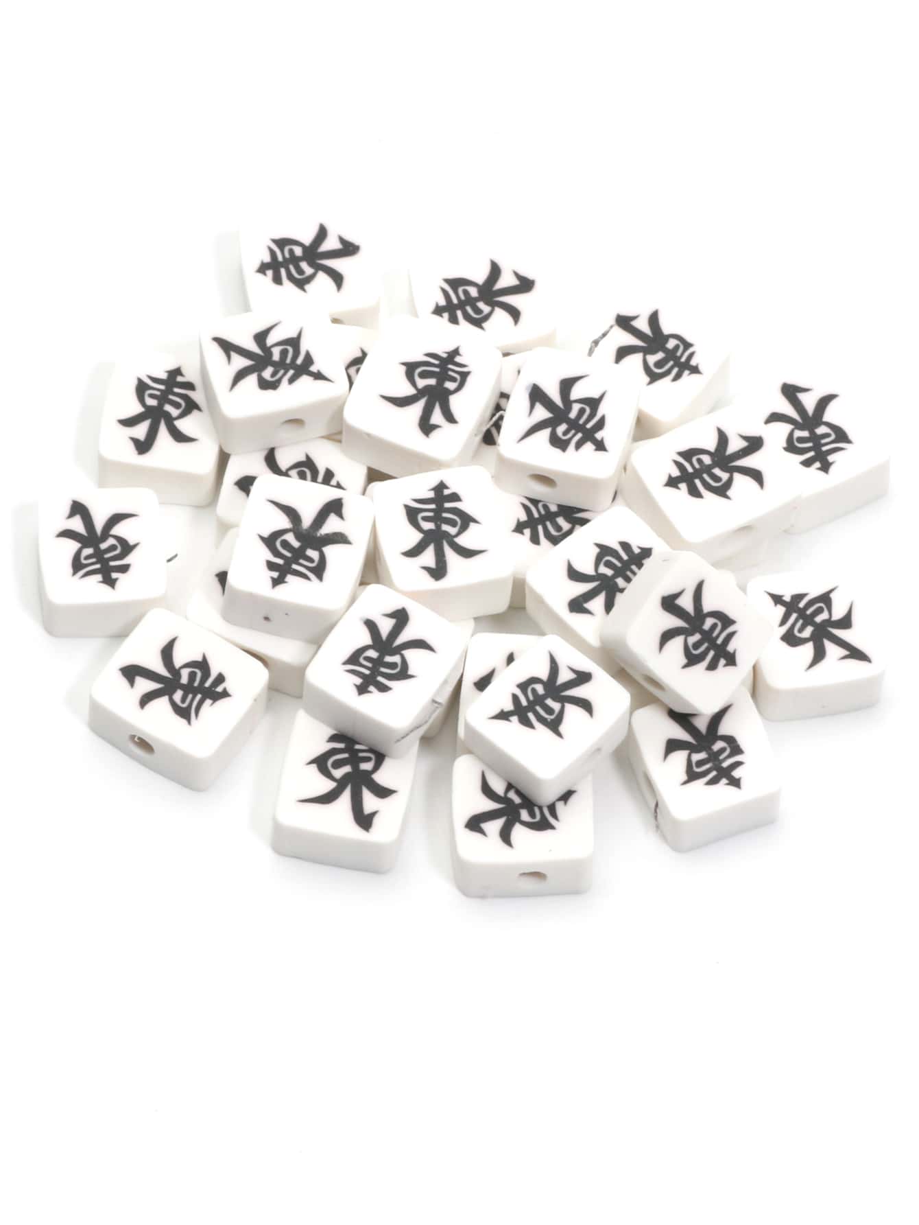 50pcs Mahjong Shaped Soft Pottery Beads Perfect For Diy Bracelets, Necklaces, Earrings And Handmade Accessories-Black and White-1