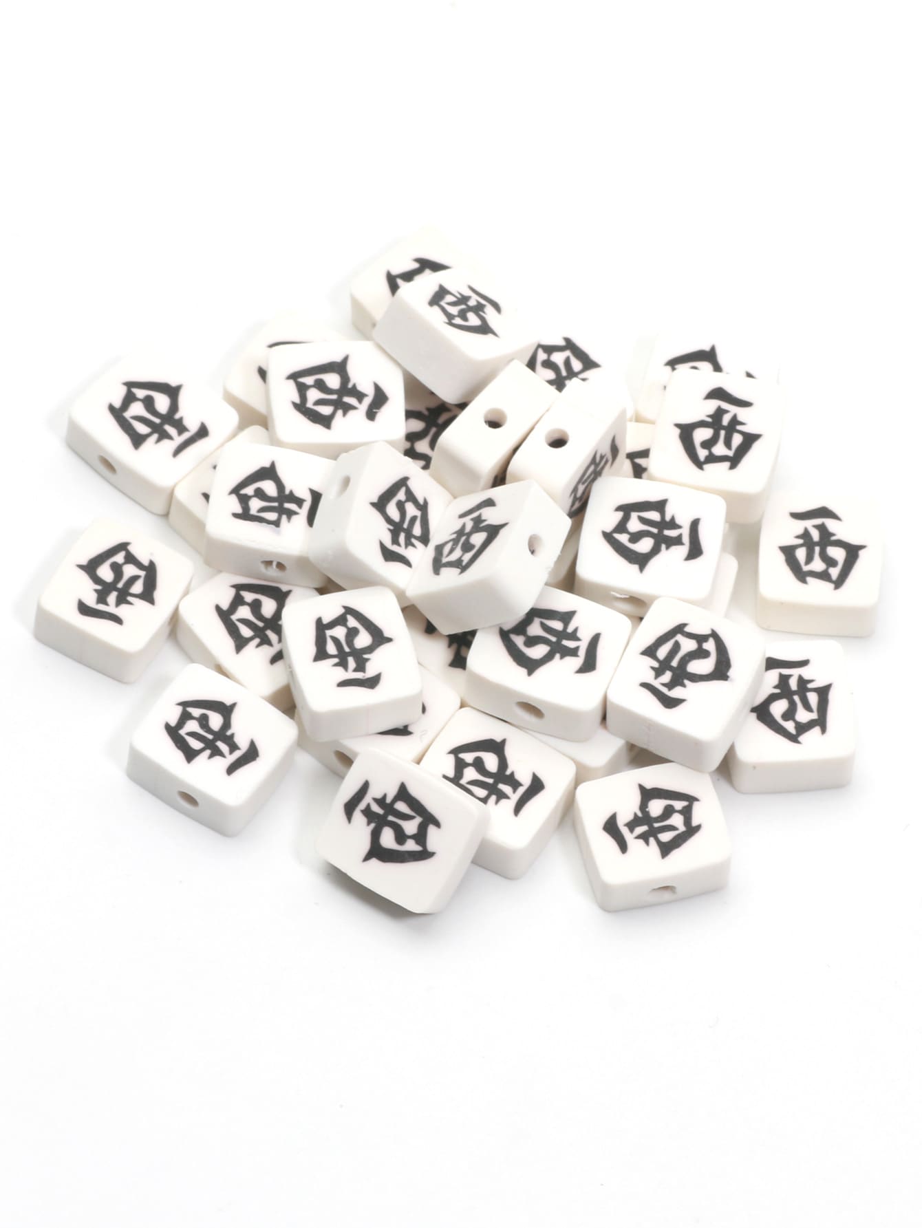 50pcs Soft Pottery Mahjong Design Beads For Diy Bracelet, Necklace, Earring Making-Black and White-1