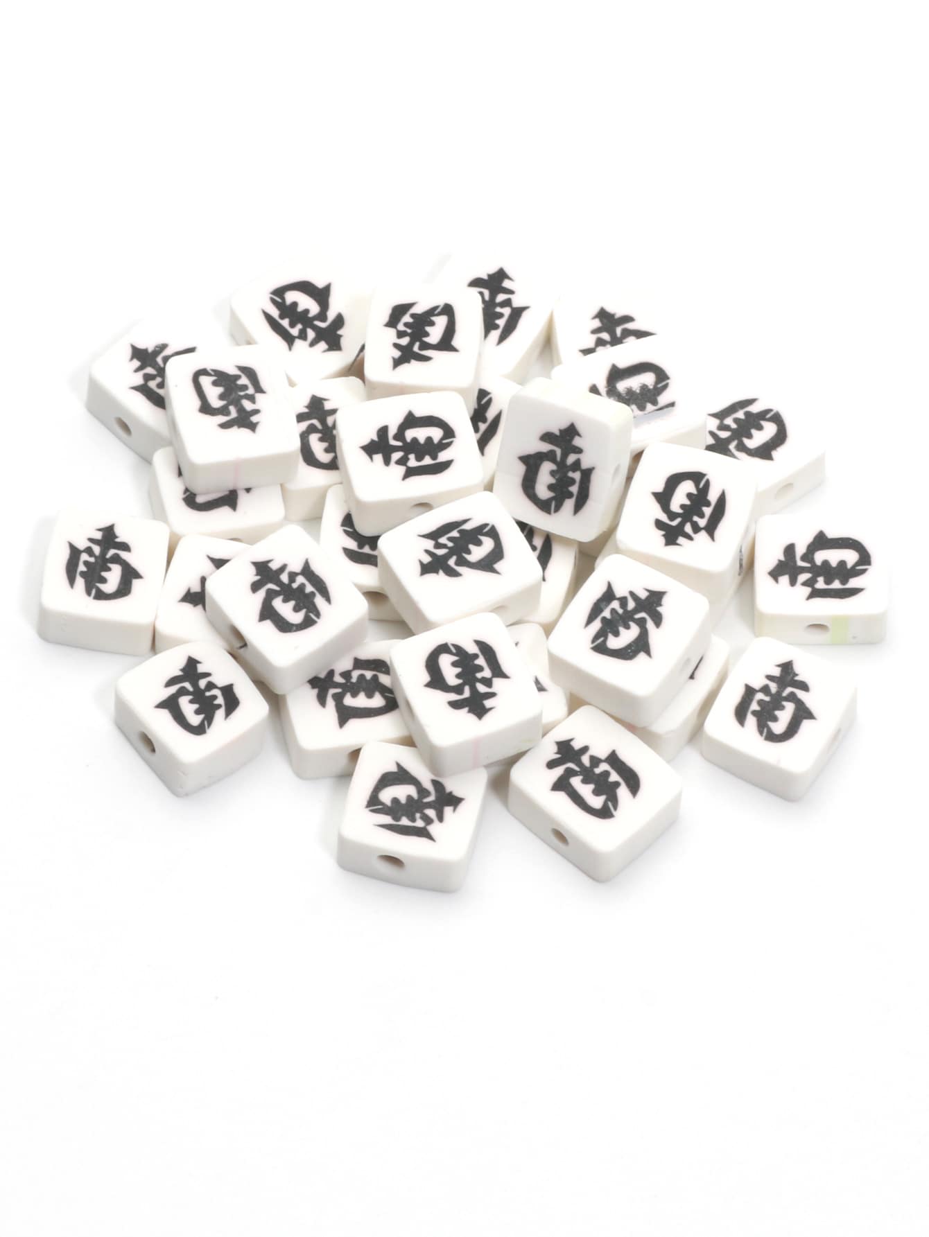 50pcs Mahjong Soft Ceramic Beads Suitable For Diy Bracelet, Necklace, Earrings And Craft Accessories-Black and White-1