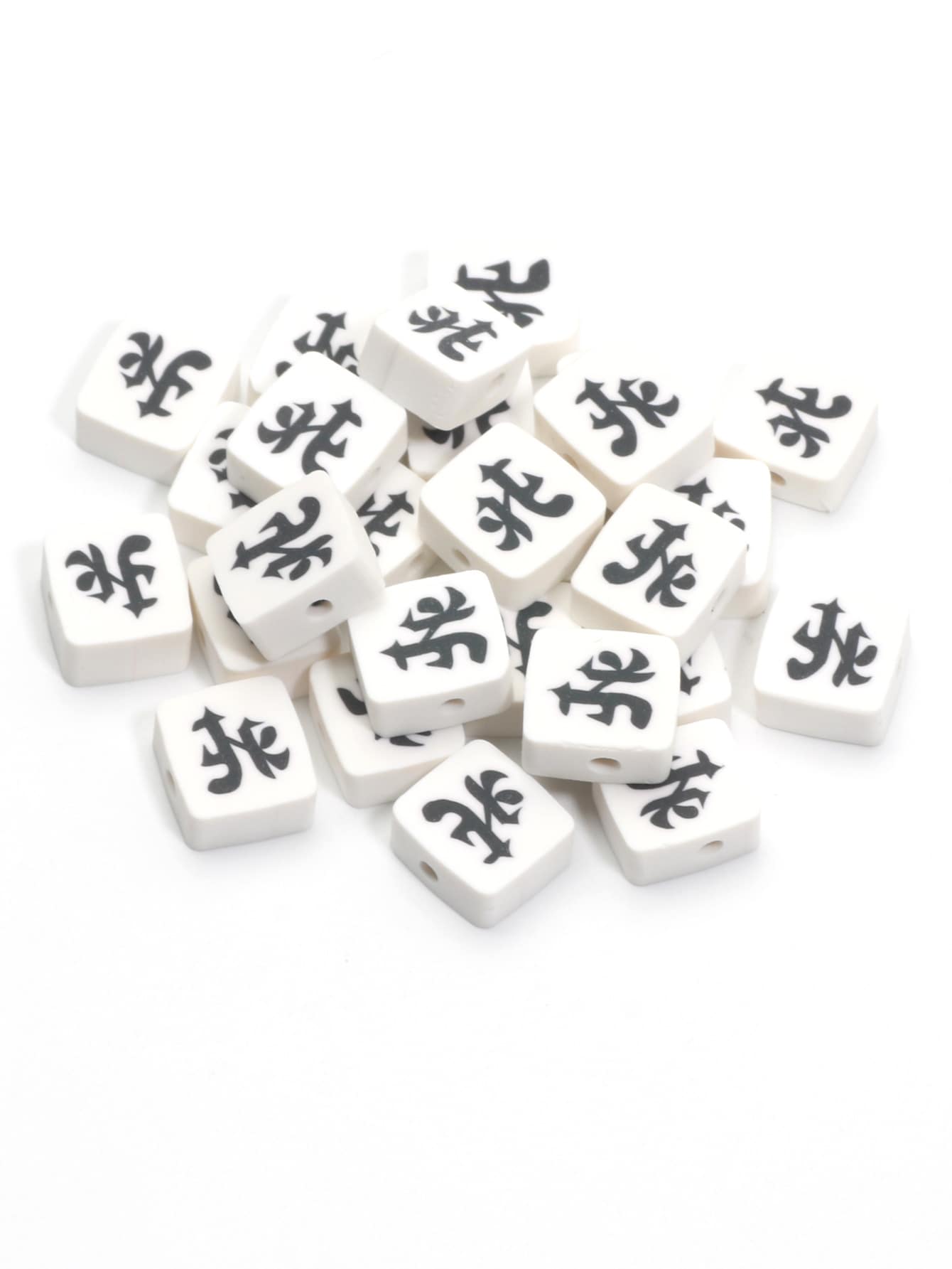 50pcs Soft Pottery Mahjong Beads For Diy Bracelet, Necklace, Earrings, Handmade Jewelry Making-Black and White-1