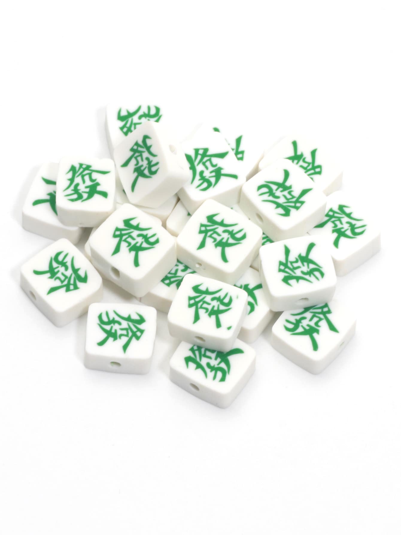 50pcs Mahjong Shaped Soft Pottery Beads For Diy Bracelet, Necklace, Earrings, Handmade Accessories-Green-1