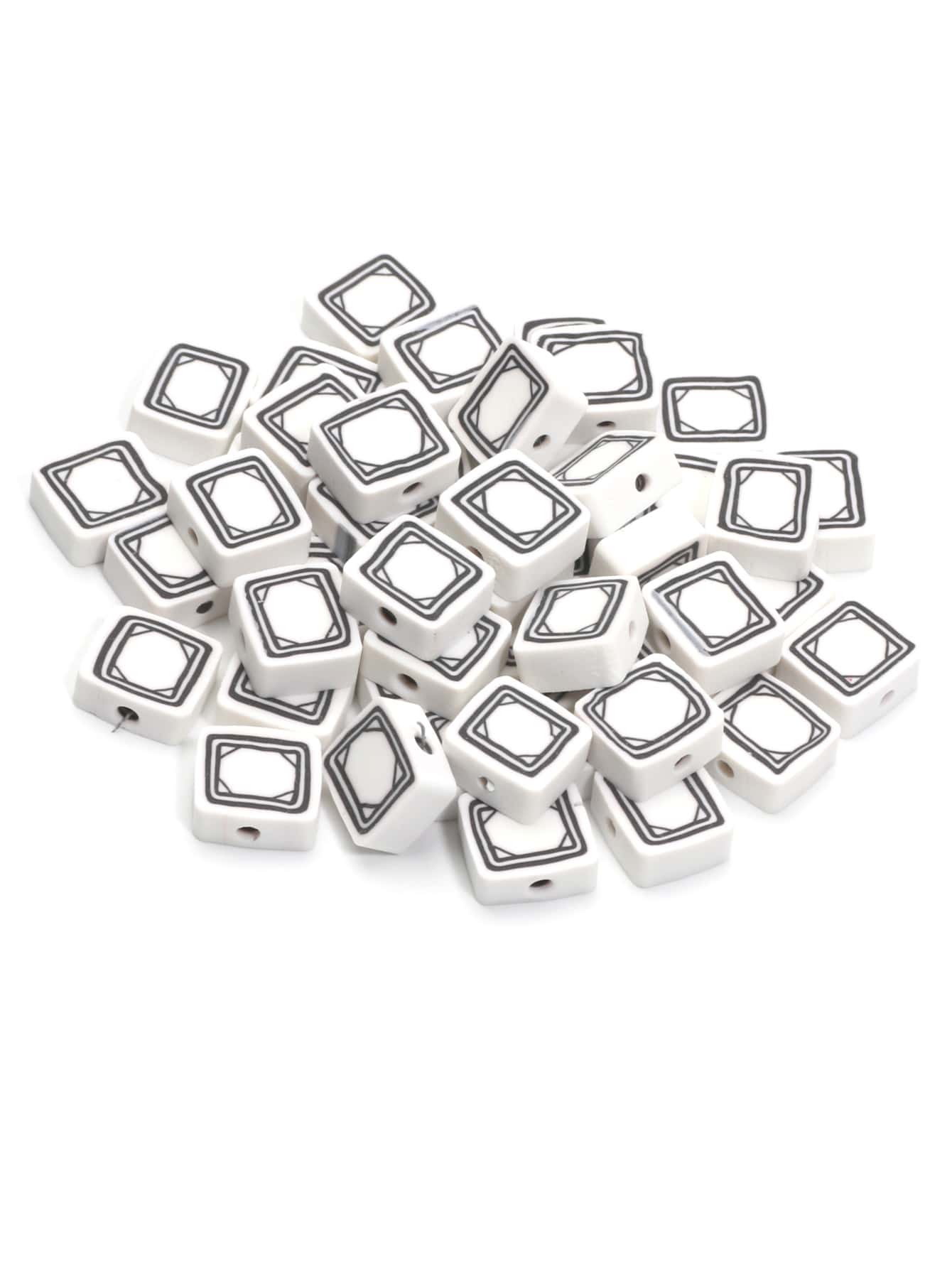 50pcs Mahjong Shaped Soft Pottery Beads Suitable For Diy Bracelet, Necklace, Earrings & Jewelry Making Supplies-Black and White-1