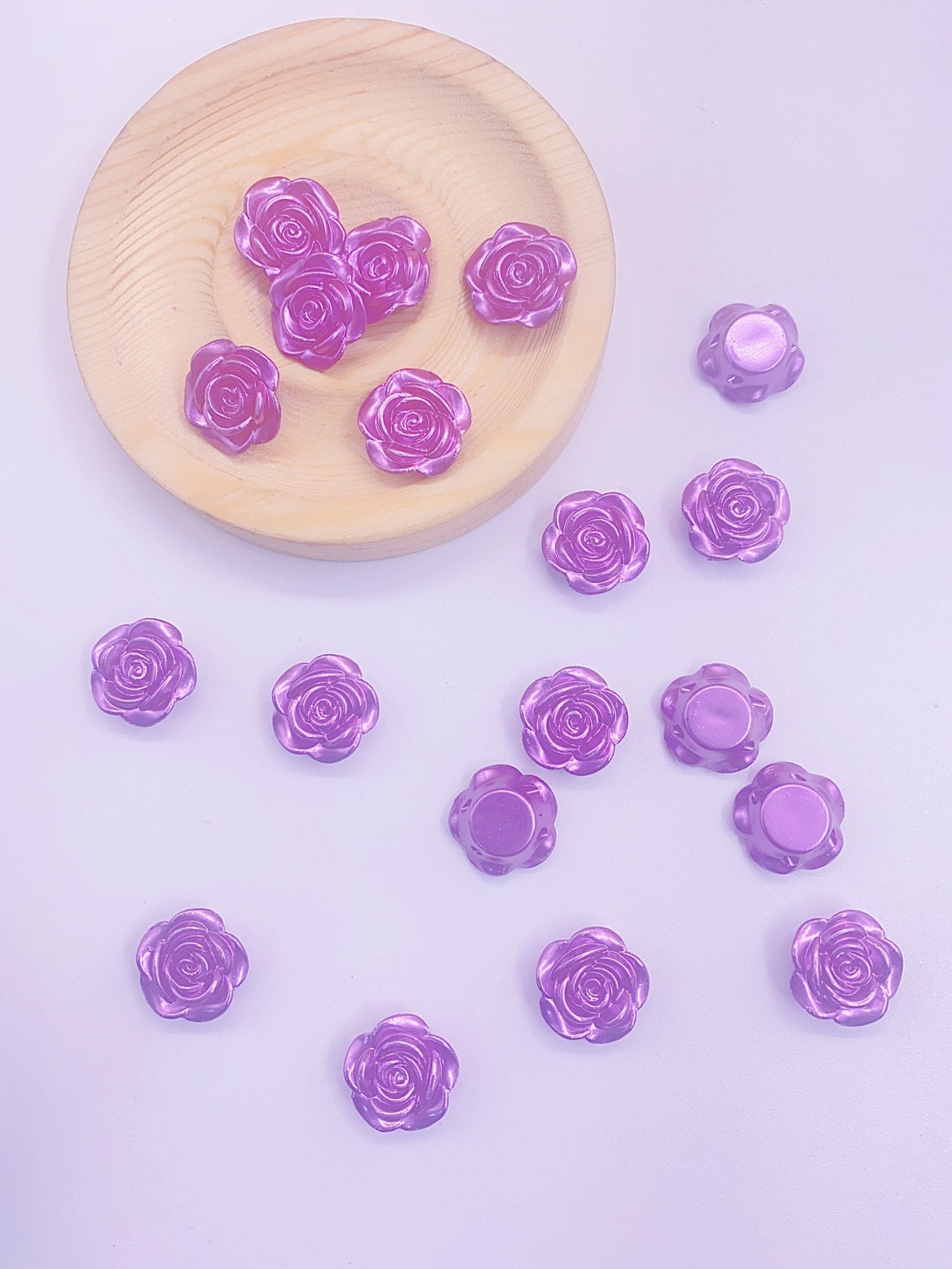 Diy 19mm Happy Rose Flower Material, Abs Imitation Pearl Beaded Rose Flower Petals, 1 Pack-Purple-1