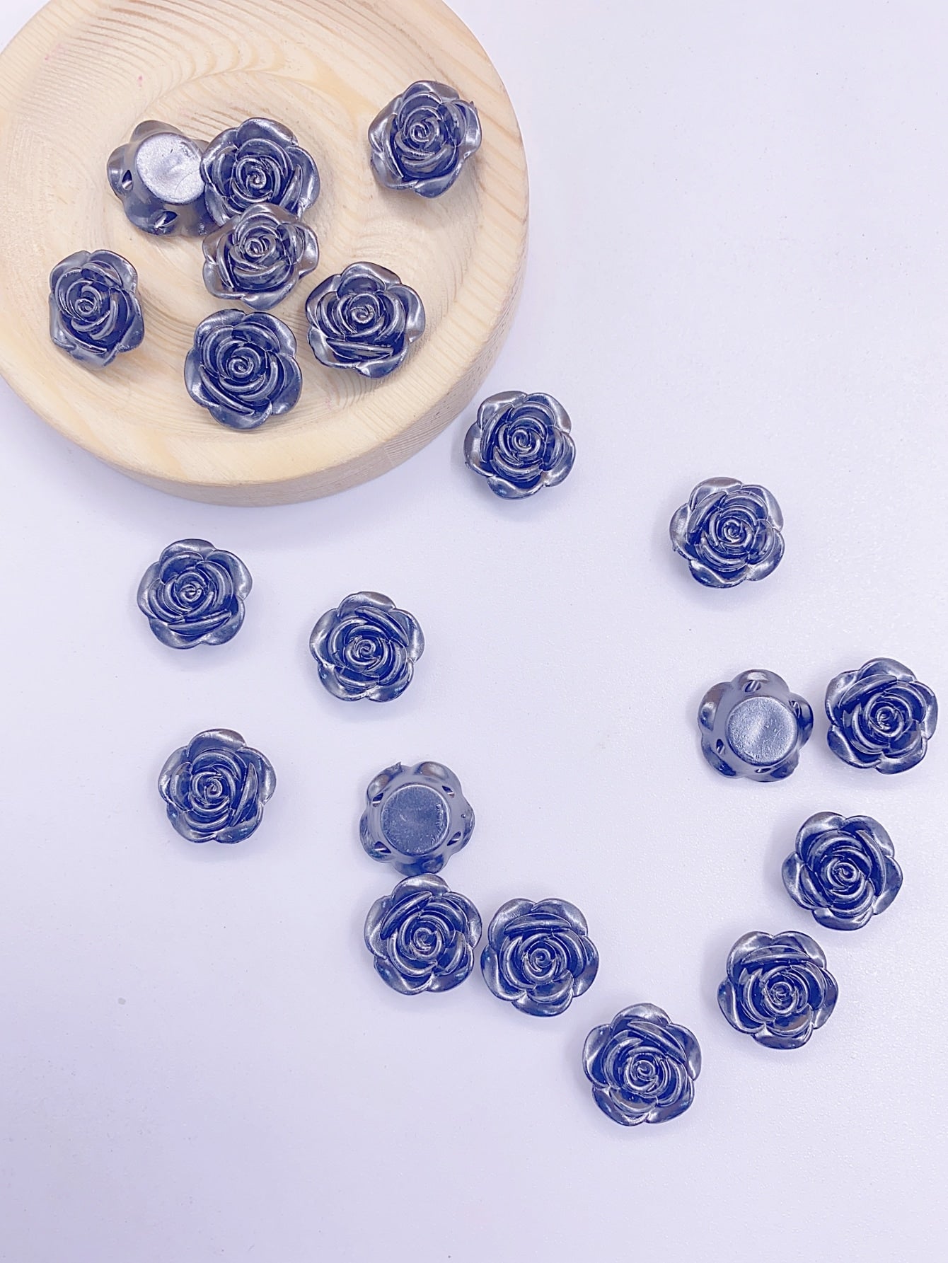 Diy 19mm Happy Rose Flower Material Handmade Beaded Abs Simulation Pearl Rose Petal 1 Pack-Black-1