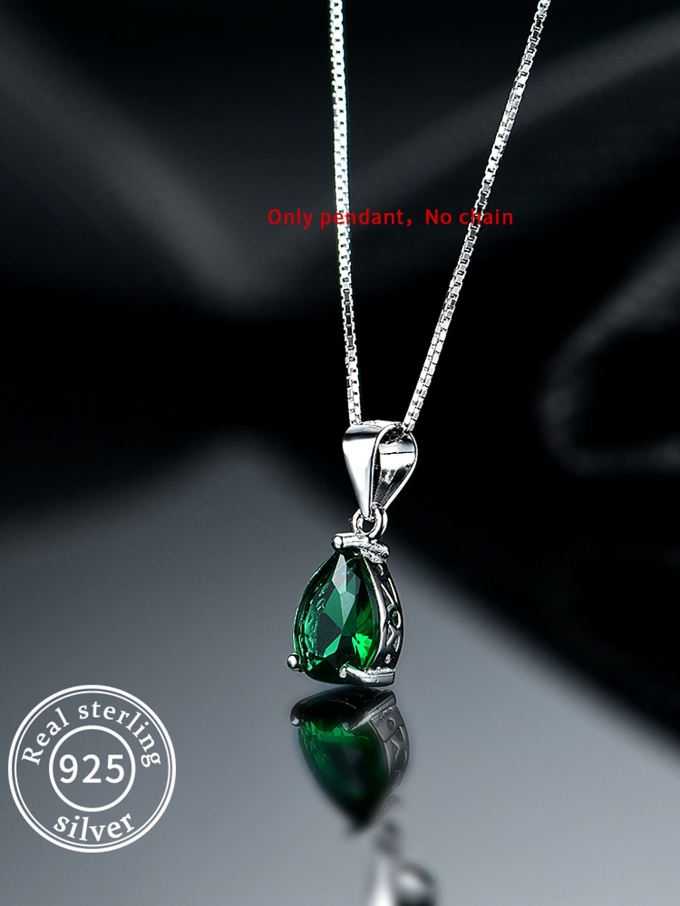 1pc 925 Silver Green Teardrop Shape Pendant Necklace, Suitable For Women's Parties, Banquets, Dates, Holidays, Gift-Green-1