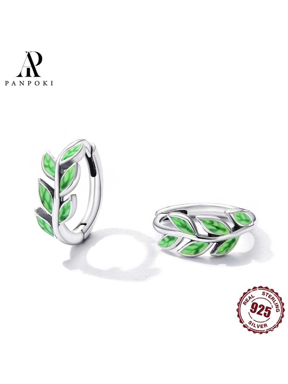 1pair 925 Sterling Silver Stylish Elegant Earrings With Green Leaves Design, Suitable For Luxurious Jewelry, Birthday, Wedding, Anniversary, Daily Wear And Gift For Women--1