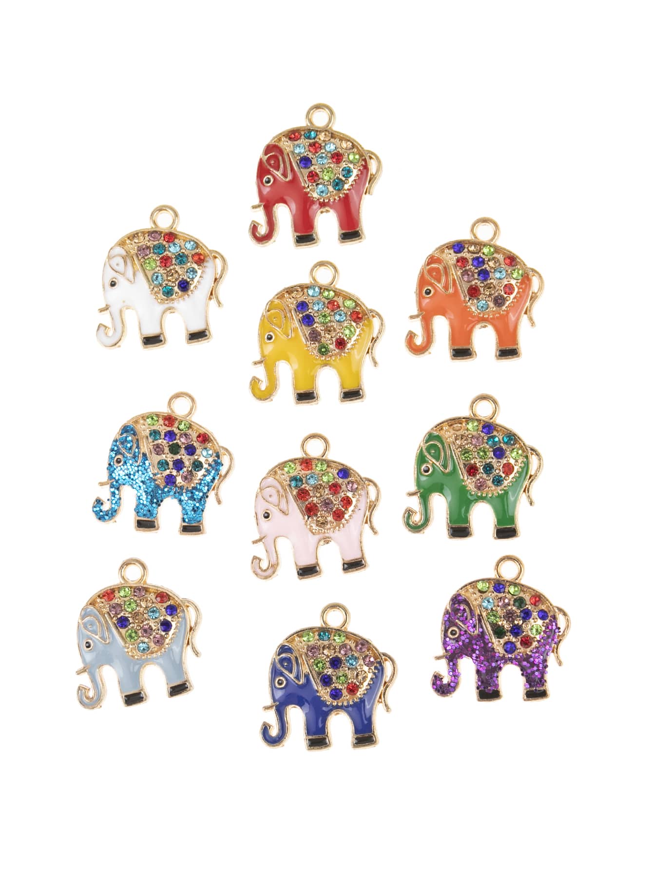 10pcs Fashionable Alloy Colorful Elephant Pendants For Jewelry Making And Daily Wear For Women-Multicolor-1