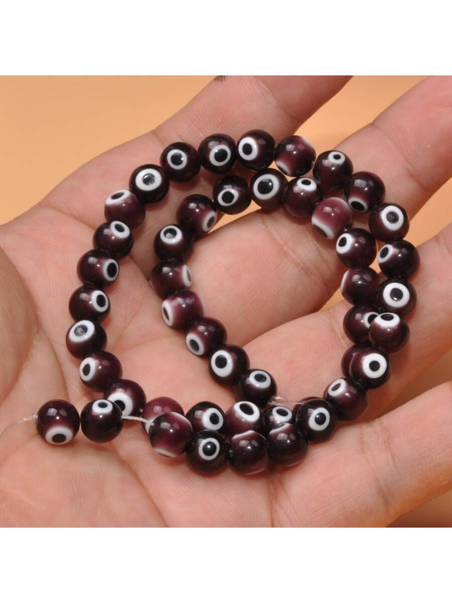 47-48pcs/strand 8mm Multicolor Glazed Glass Eye Beads, Turkey Style Glass Eye Beads For Necklaces, Bracelets Making Diy Jewelry-Violet Purple-1