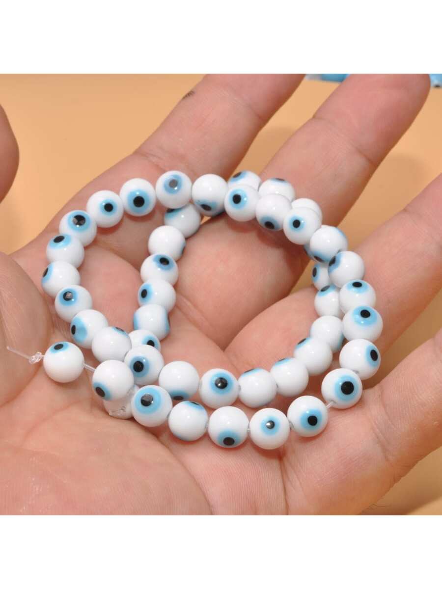 Approx 47-48pcs/strand 8mm Multicolor Glass Eye Beads For Necklace, Bracelet, Diy Jewelry Making Turkish Style-White-1