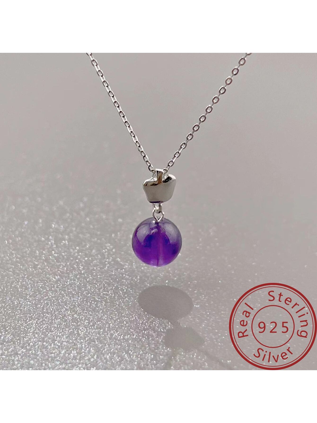 1pc Fashionable And High-quality S925 Sterling Silver Natural Amethyst Beaded Versatile Necklace, Suitable For Women In Daily Life, Birthday Parties, Travel, Dating, And Various Festivals.--1