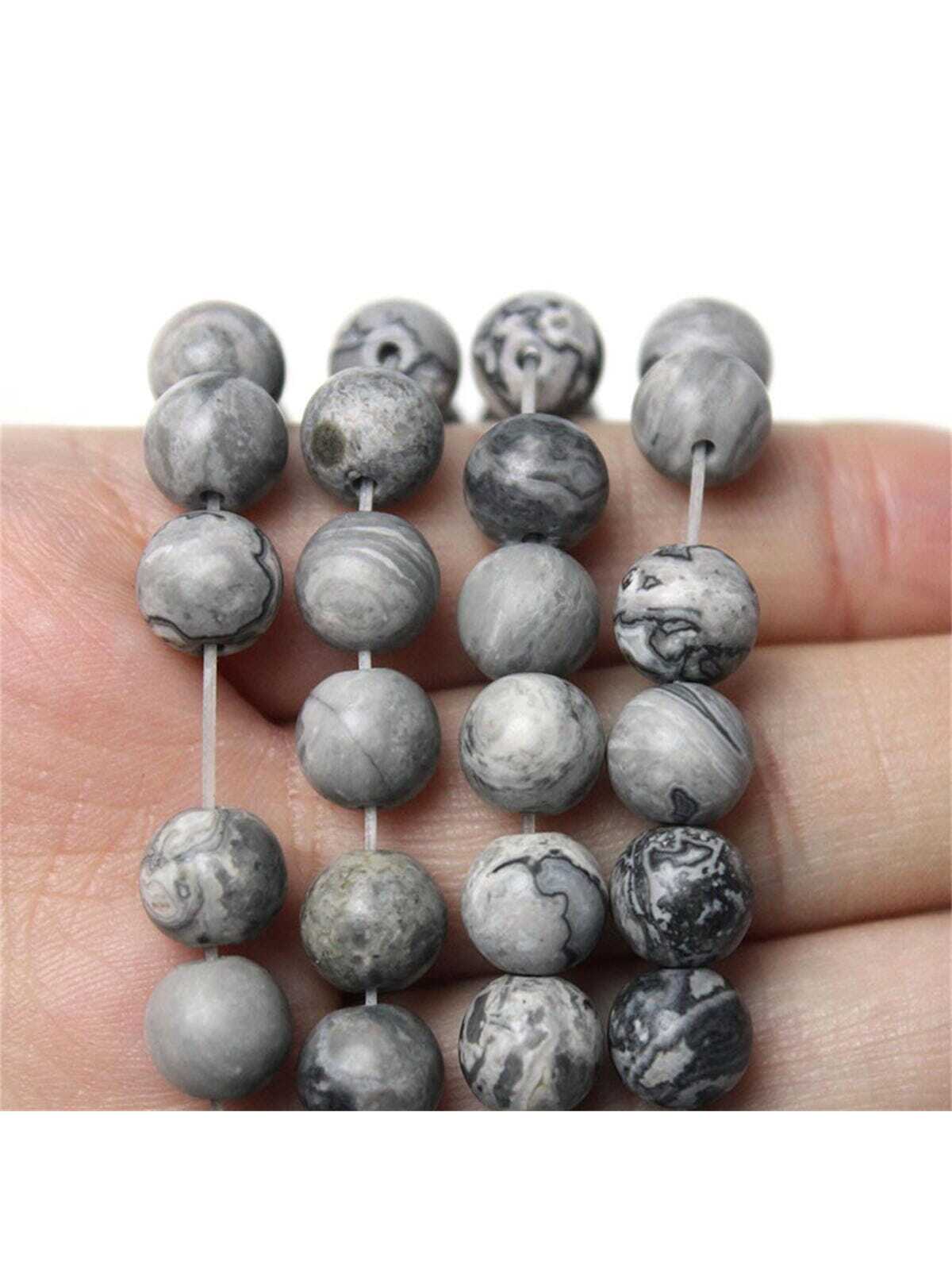 Matte Map Stone Loose Beads Round Beads Diy Jewelry Making Accessories-Dark Grey-1