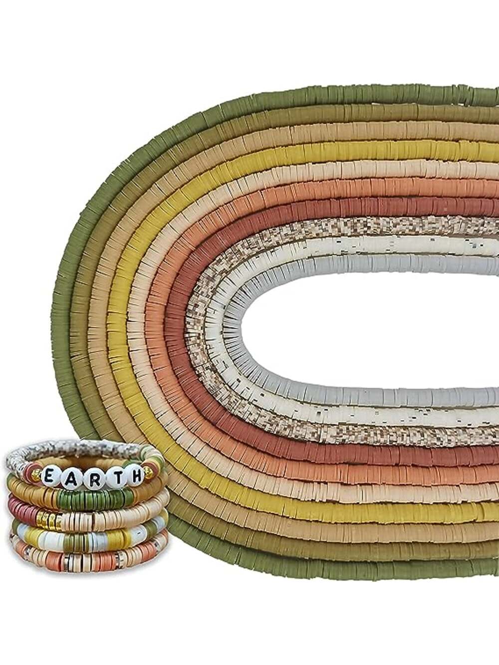 10Strands 6MM  Clay Beads, Polymer Clay Beads kit Colorful Flat Round Clay Beads with Gold Spacer Beads for DIY Jewelry Making Bracelets Necklace Earring Making Supplies--1