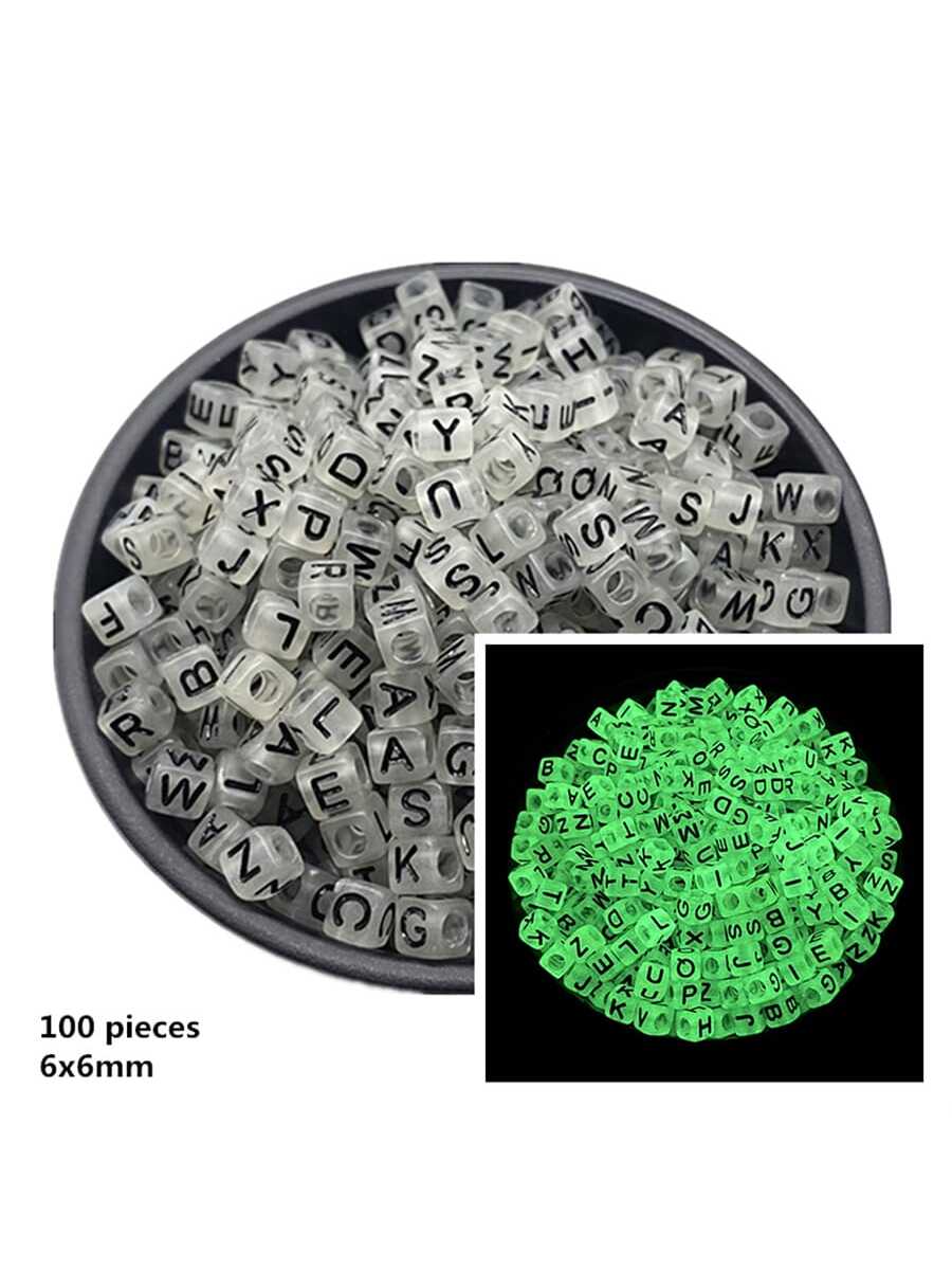 100pcs/lot 6x6mm Luminous Acrylic Letter Beads Round Star Loose Spacer Beads Glow In The Dark Fishing for Jewelry Marking DIY Necklace Bracelet-Black-1