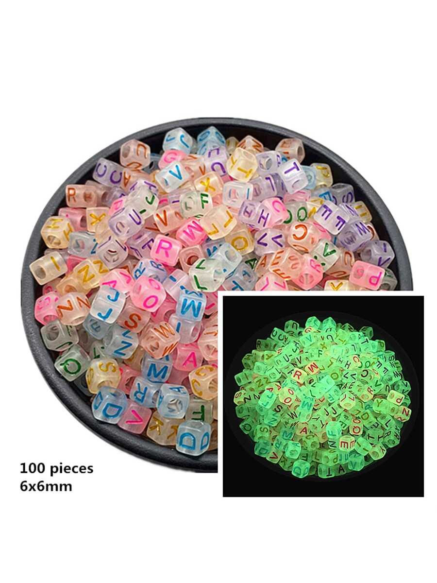 100pcs/lot 6x6mm Luminous Acrylic Letter Beads Round Star Loose Spacer Beads Glow In The Dark Fishing for Jewelry Marking DIY Necklace Bracelet-Multicolor-1