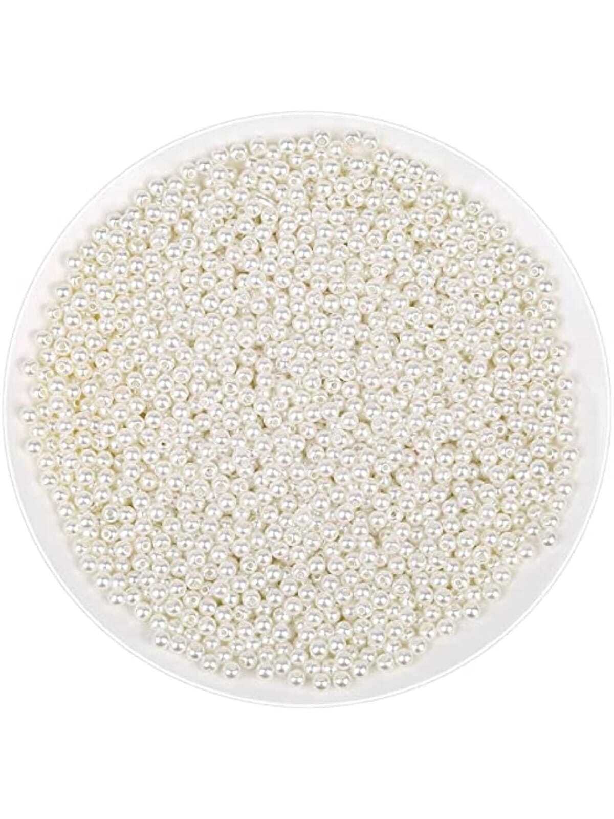 2000pcs Ivory Imitation Pearls Craft Beads 4mm Small Slit Pearl Beads With Holes, For Jewelry Making, Bracelets, Necklaces, Hair, Crafts, Decoration And Vase Filling-White-1